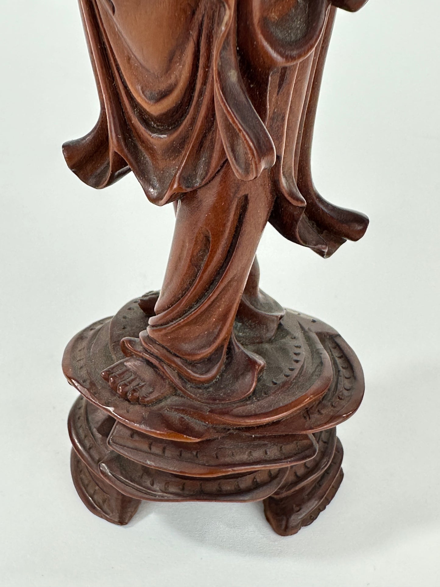 Vintage Chinese Hand-Carved Hardwood Figurine Sculpture Folk Figure 6"H
