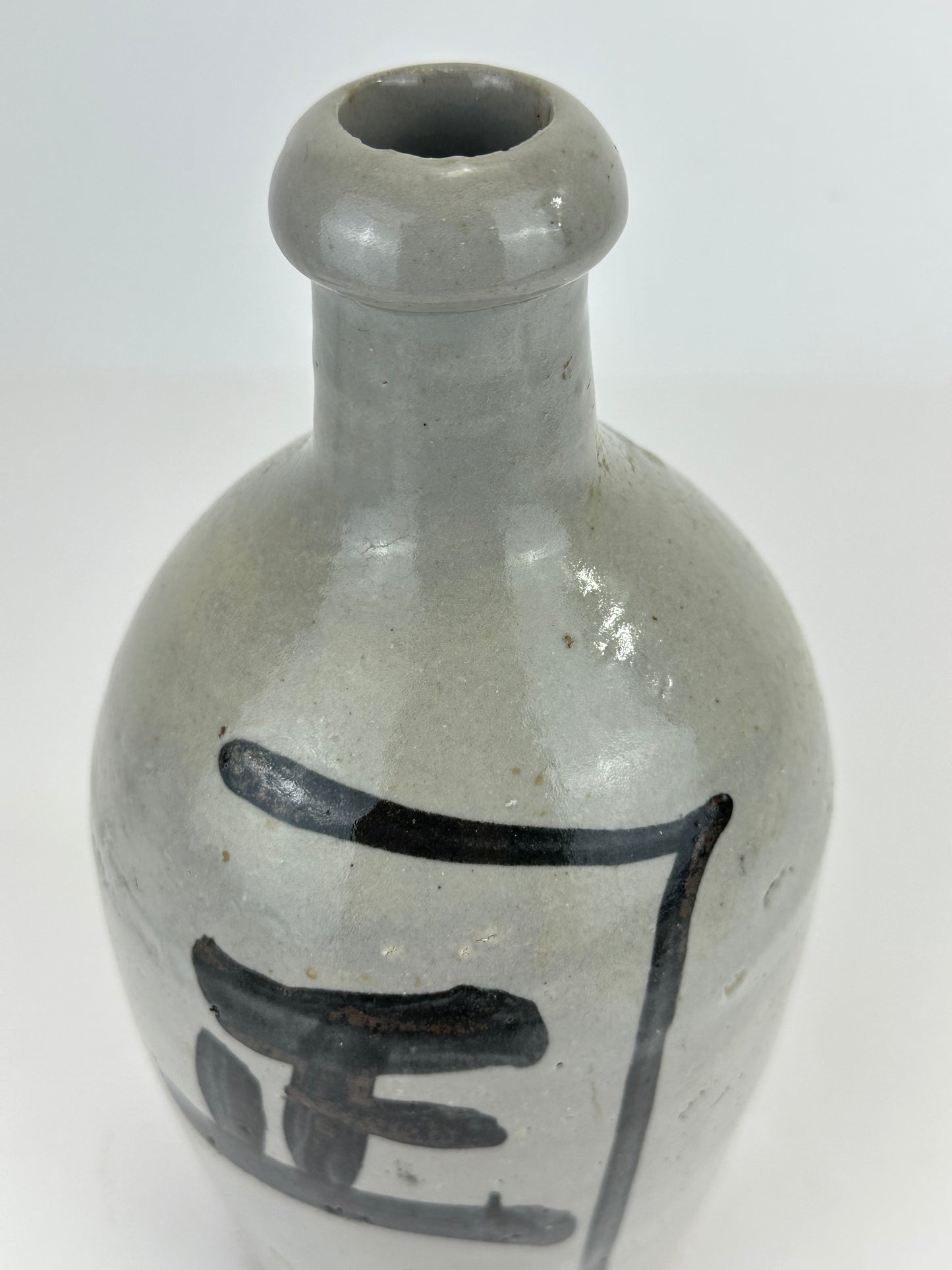 Antique Japanese 1800's Tokkuri Sake Jug Calligraphy Ceramic Mingei Vase 10"