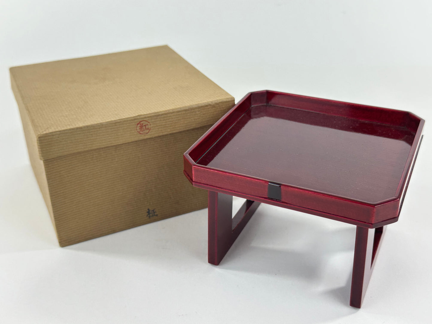 Vintage Japanese Hida Shunkei Lacquer Display Stand with Octagonal Top 4 3/4"W