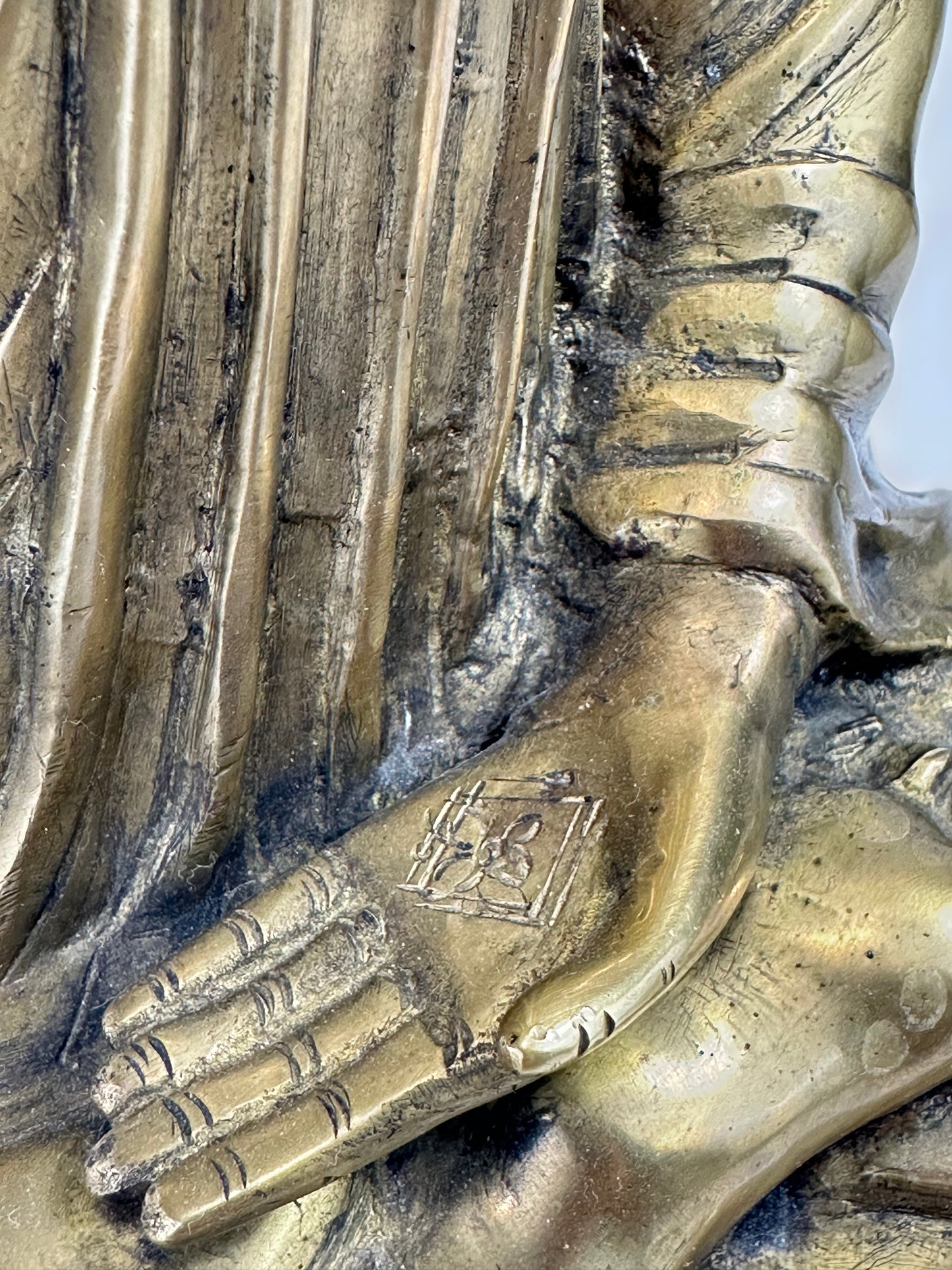 Vintage Brass Seated Buddha Figure with Abhaya Mudra on Lotus Base 16" LS#184