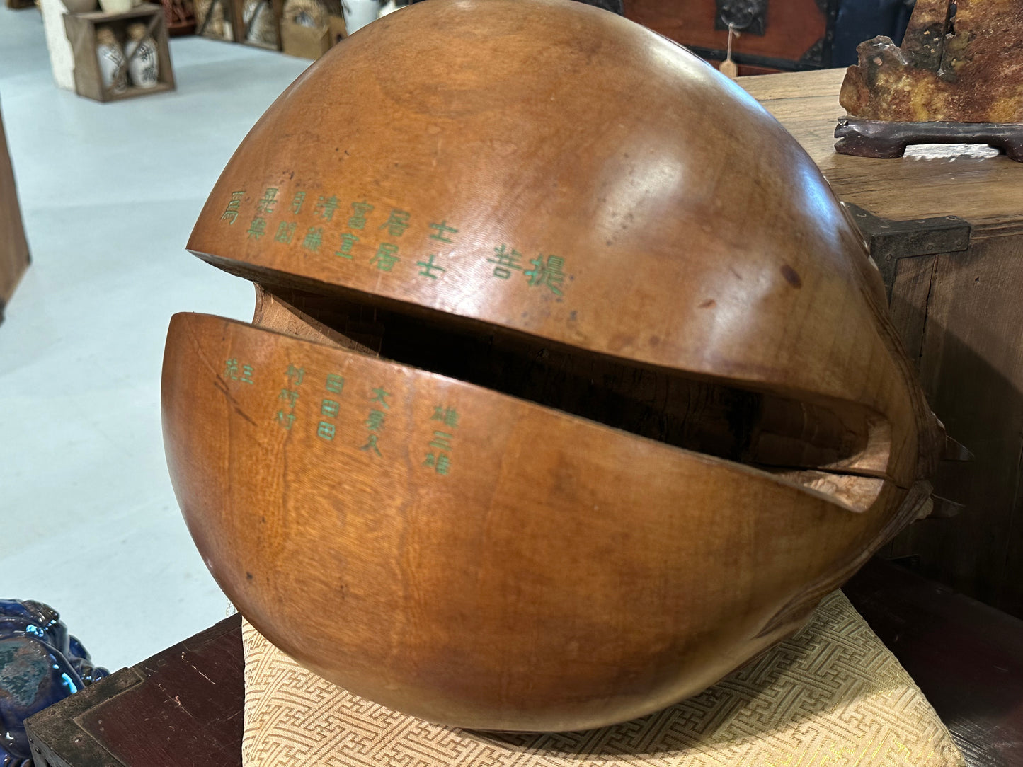 Antique Japanese Wooden Mokugyo Buddhist Drum 16"H