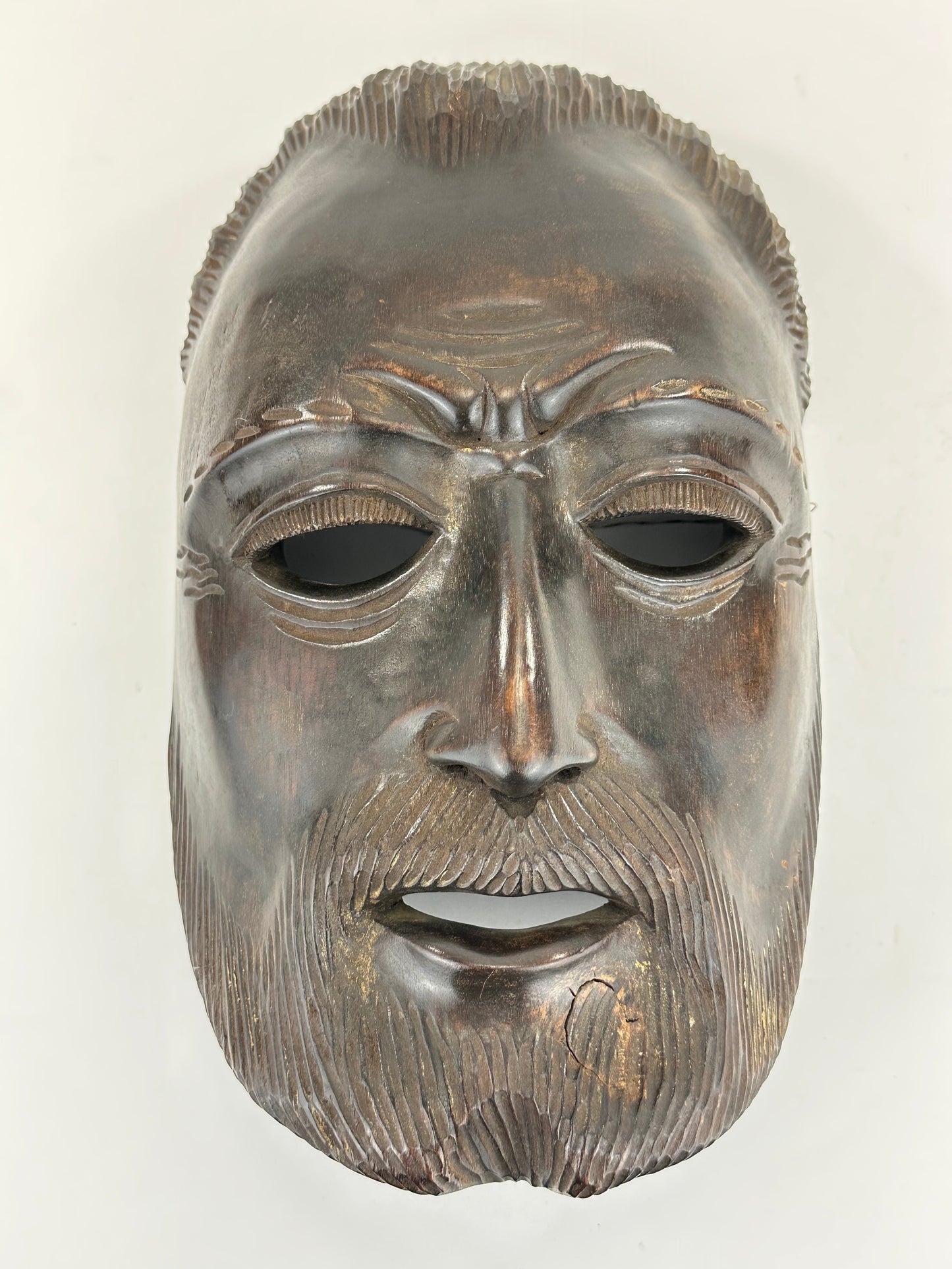 Vintage Japanese c1950's Folk Art Mask Hand Carved Wood Wall Hanging 12"