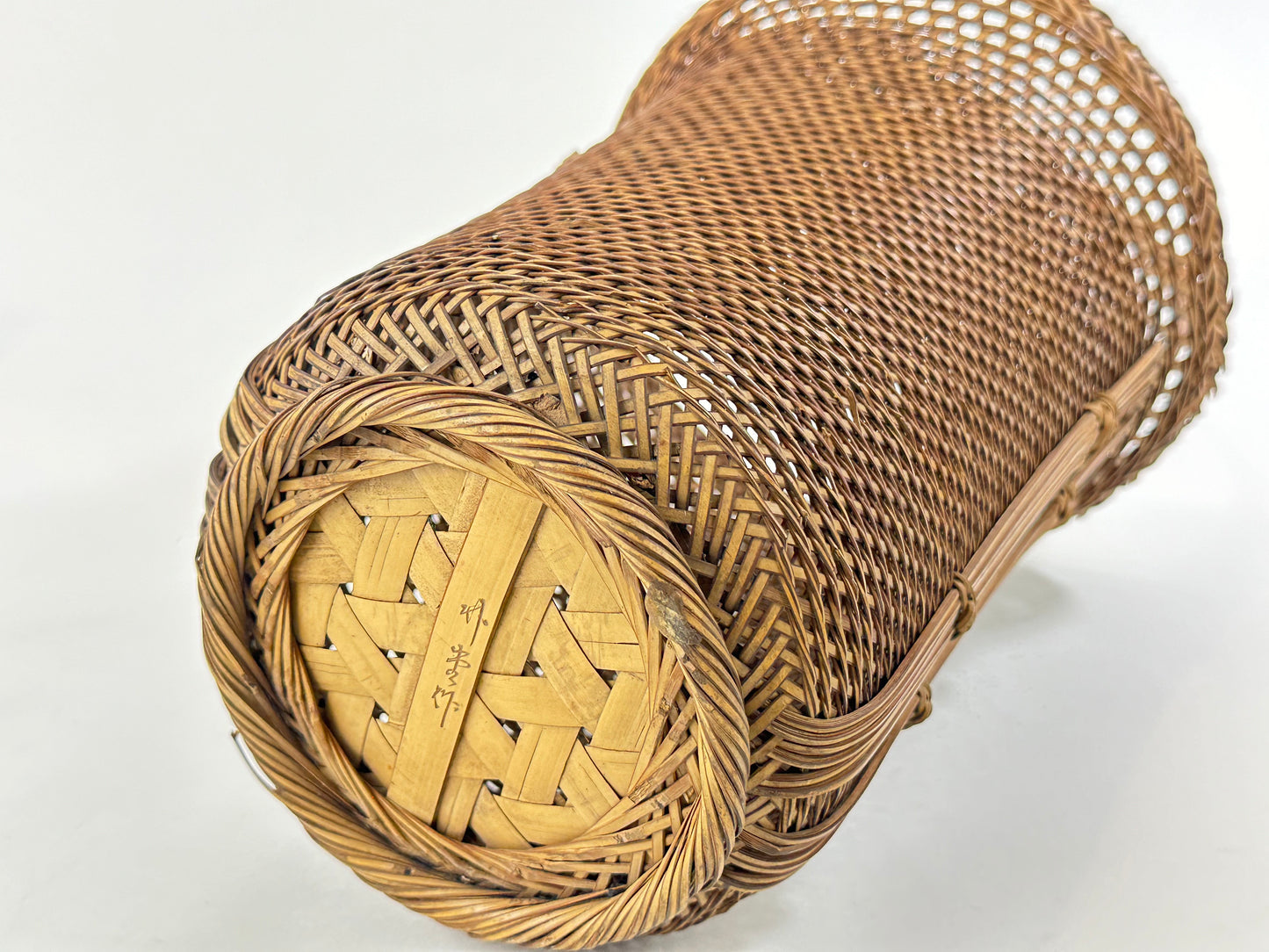 Antique Japanese Taisho Era c1920's Signed Bamboo Kago Ikebana Basket 16"