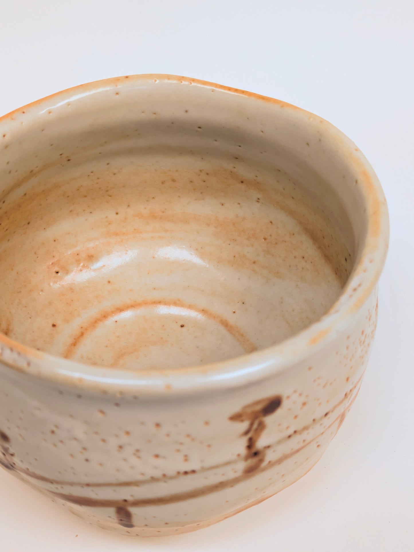 Vintage Japanese Shino Chawan Tea Ceremony Bowl Ceramic 4.75" w/ Kiri Wood Box