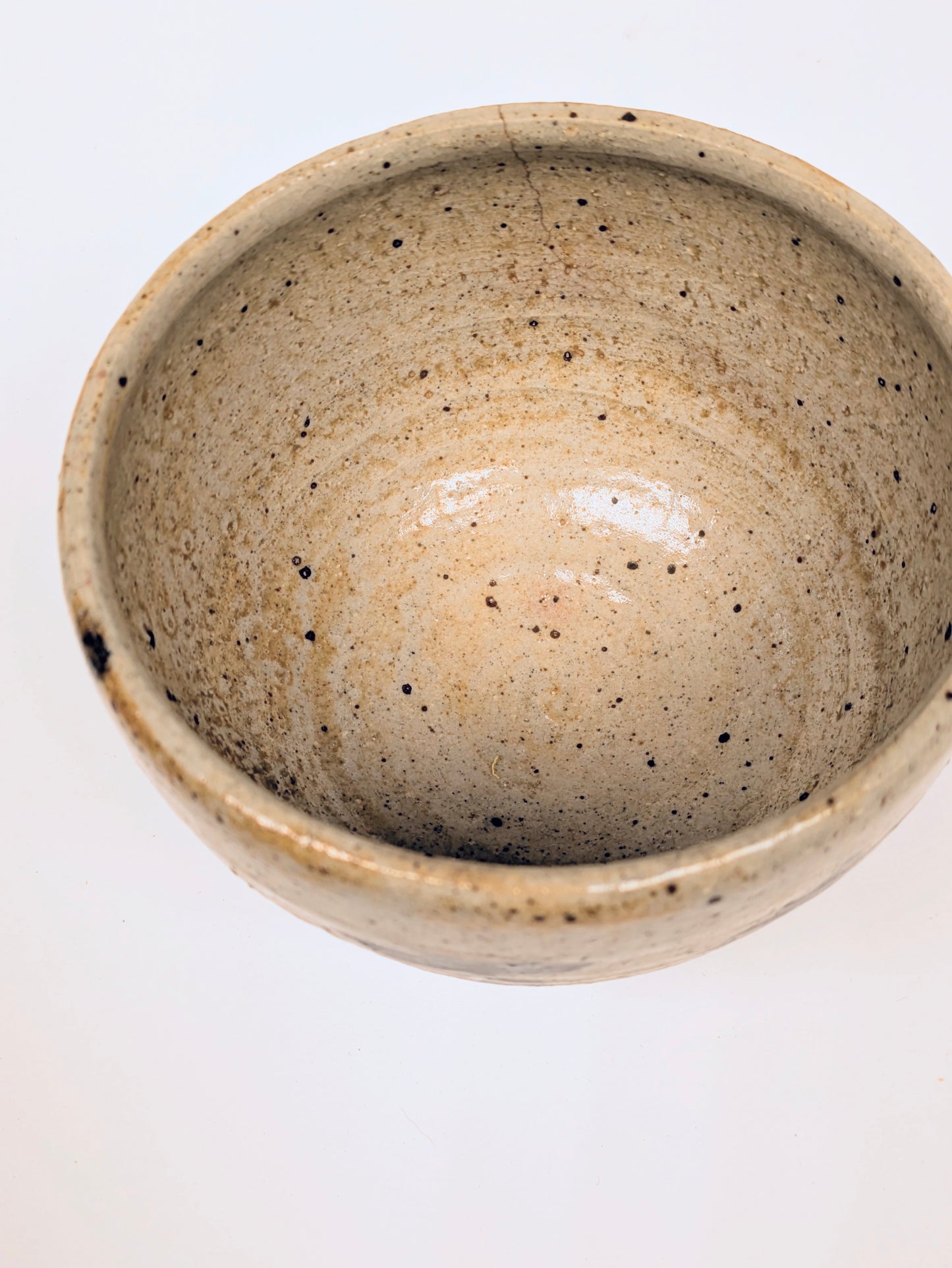 Vintage Japanese Mino-ware Chawan Tea Ceremony Bowl Ceramic 4.5" Calligraphy Fudo w/ Kiri Wood Box