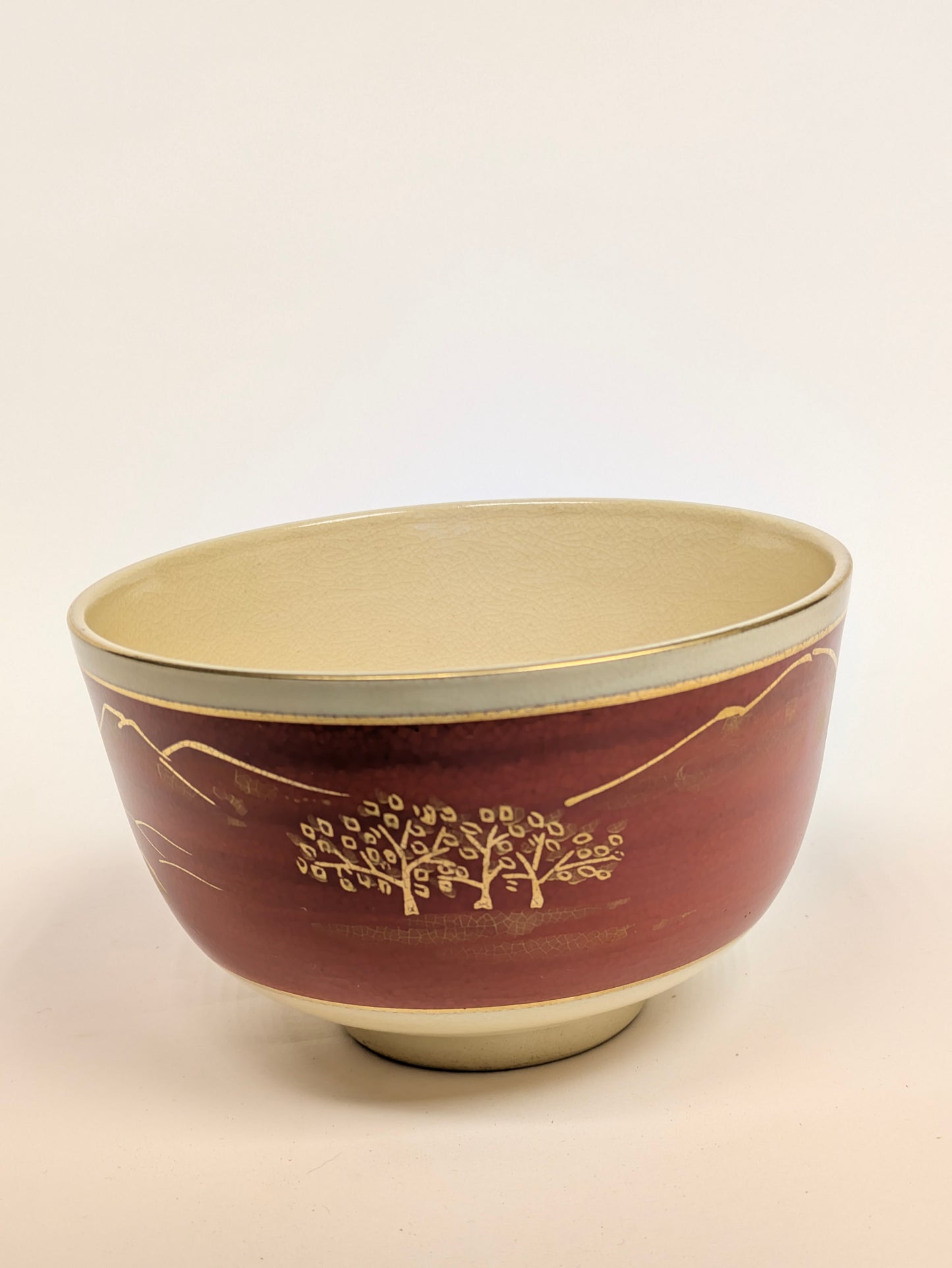 Vintage Japanese Chawan Tea Ceremony Bowl Ceramic 4.75 " Iroe w/ Kiri Wood Box