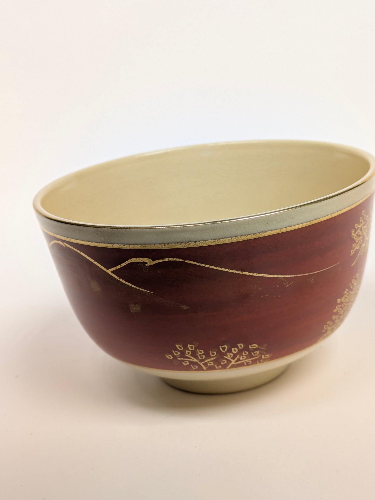 Vintage Japanese Chawan Tea Ceremony Bowl Ceramic 4.75 " Iroe w/ Kiri Wood Box