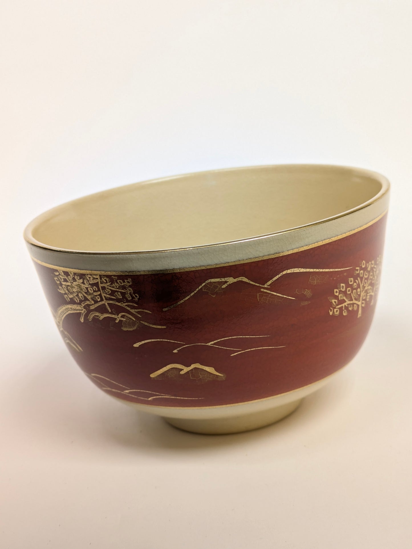 Vintage Japanese Chawan Tea Ceremony Bowl Ceramic 4.75 " Iroe w/ Kiri Wood Box