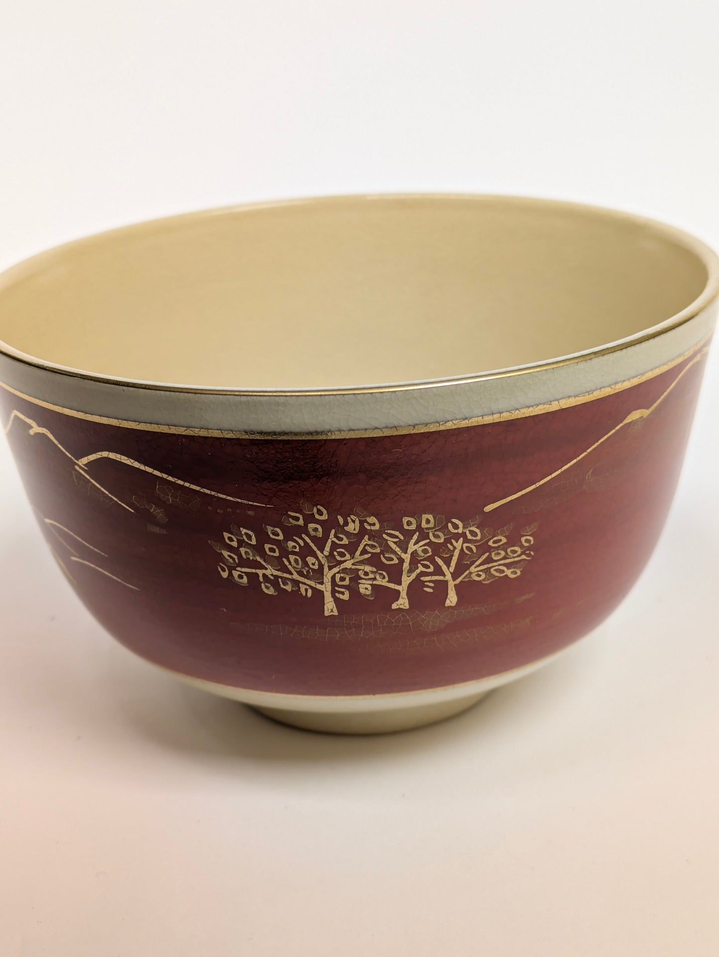 Vintage Japanese Chawan Tea Ceremony Bowl Ceramic 4.75 " Iroe w/ Kiri Wood Box