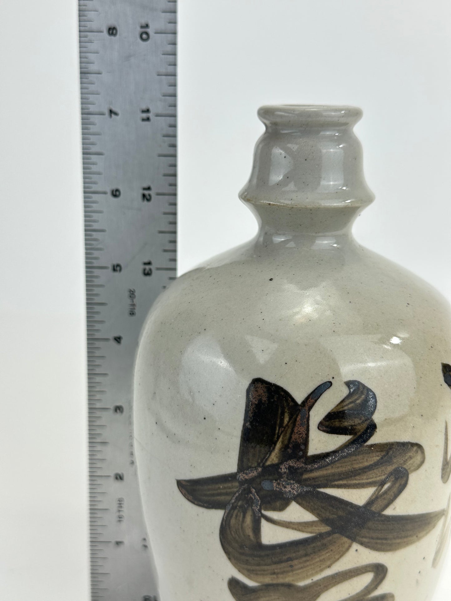 Antique Japanese 1800's Tokkuri Sake Jug Calligraphy Ceramic Mingei Vase 7"