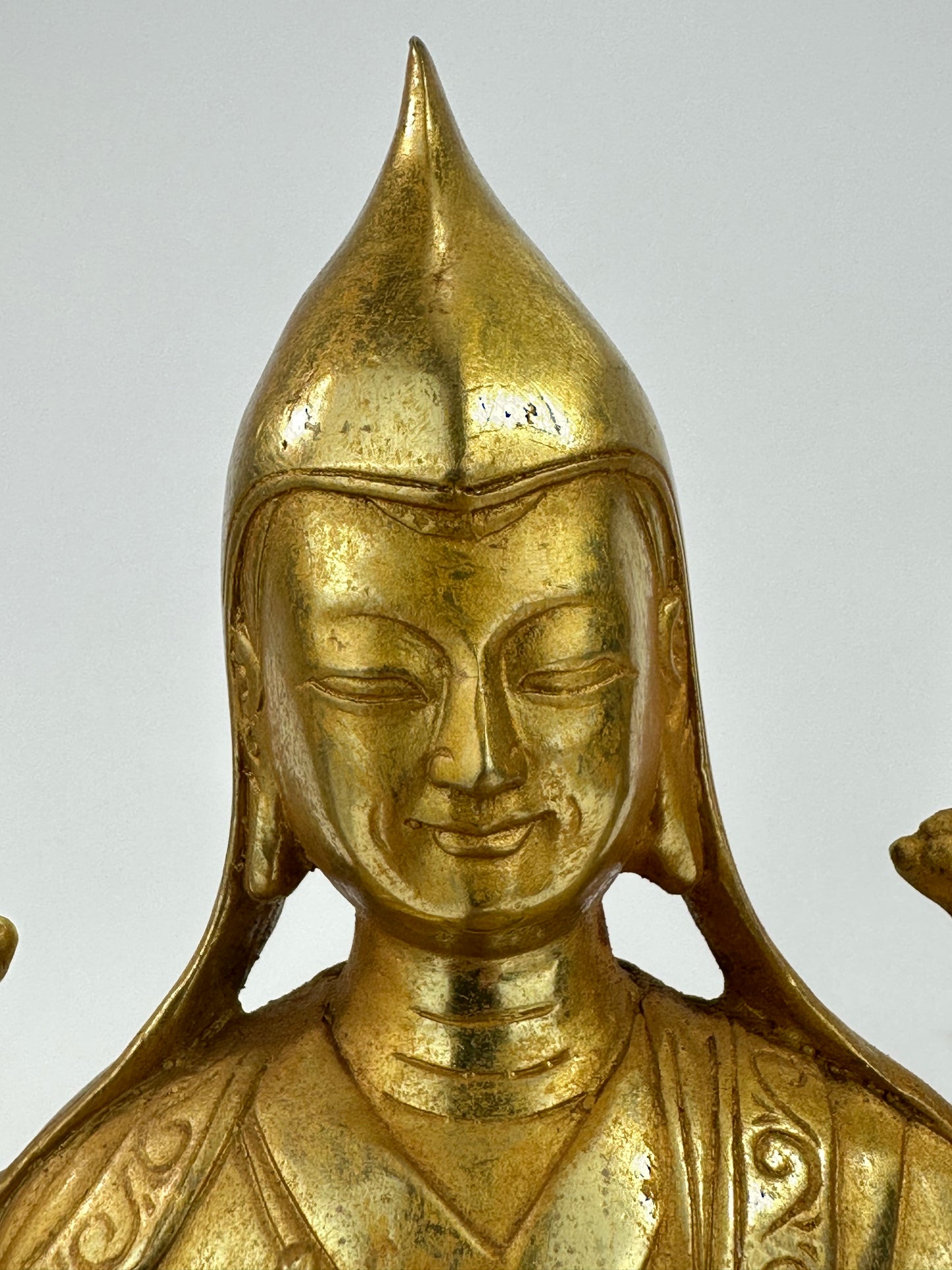 Vintage Tibetan Brass Figure of Tsongkhapa Buddhist Master 9.5"H LS#092