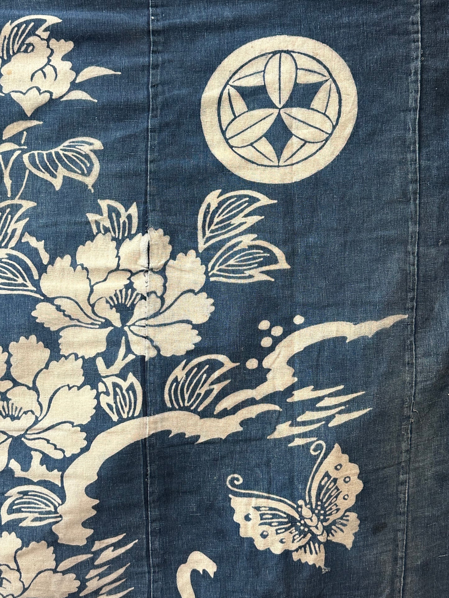 Antique Japanese 19th Century Textile Peonies Boro - Tsutsugaki 77"x68" #61
