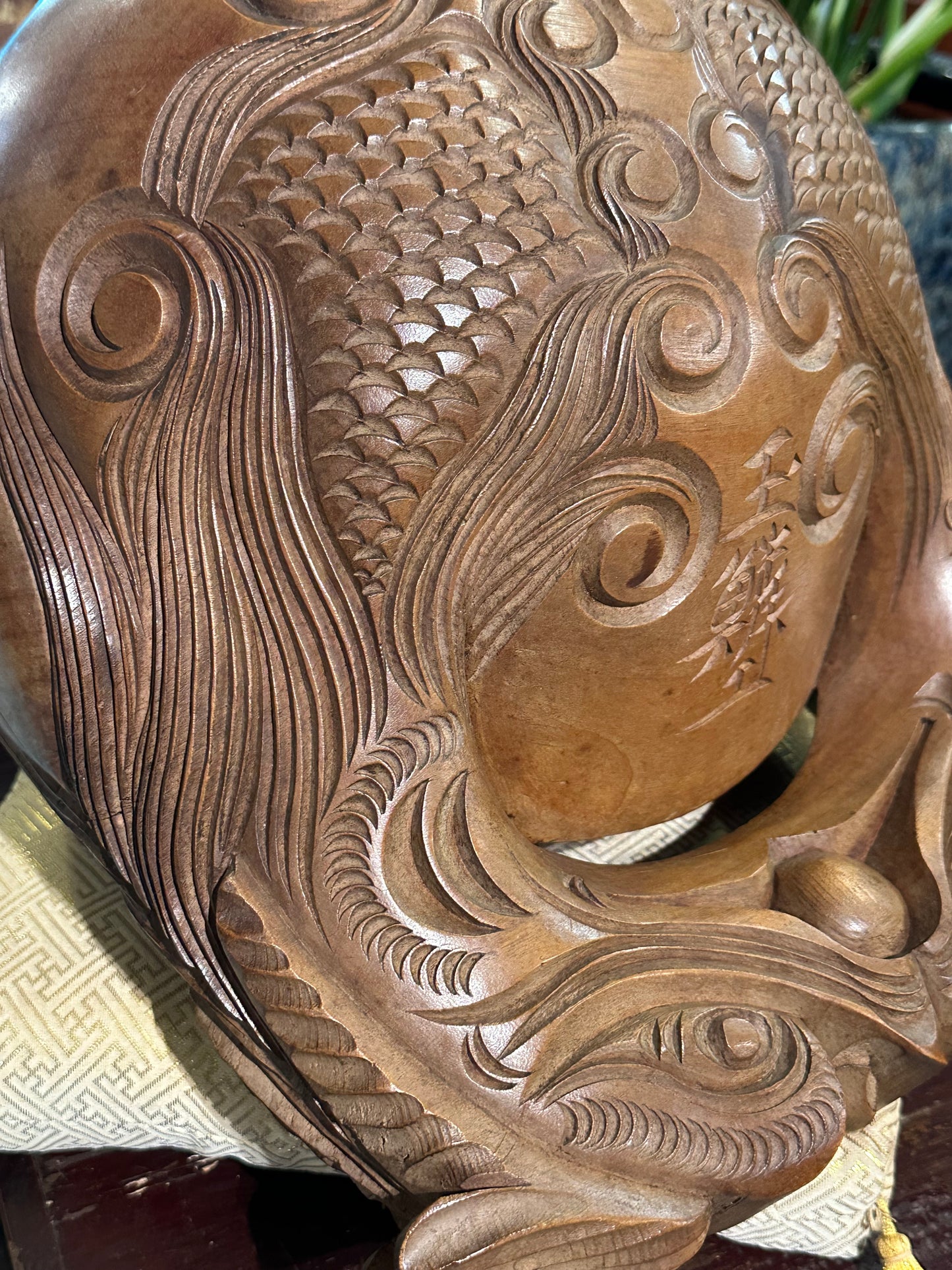 Antique Japanese Wooden Mokugyo Buddhist Drum 16"H