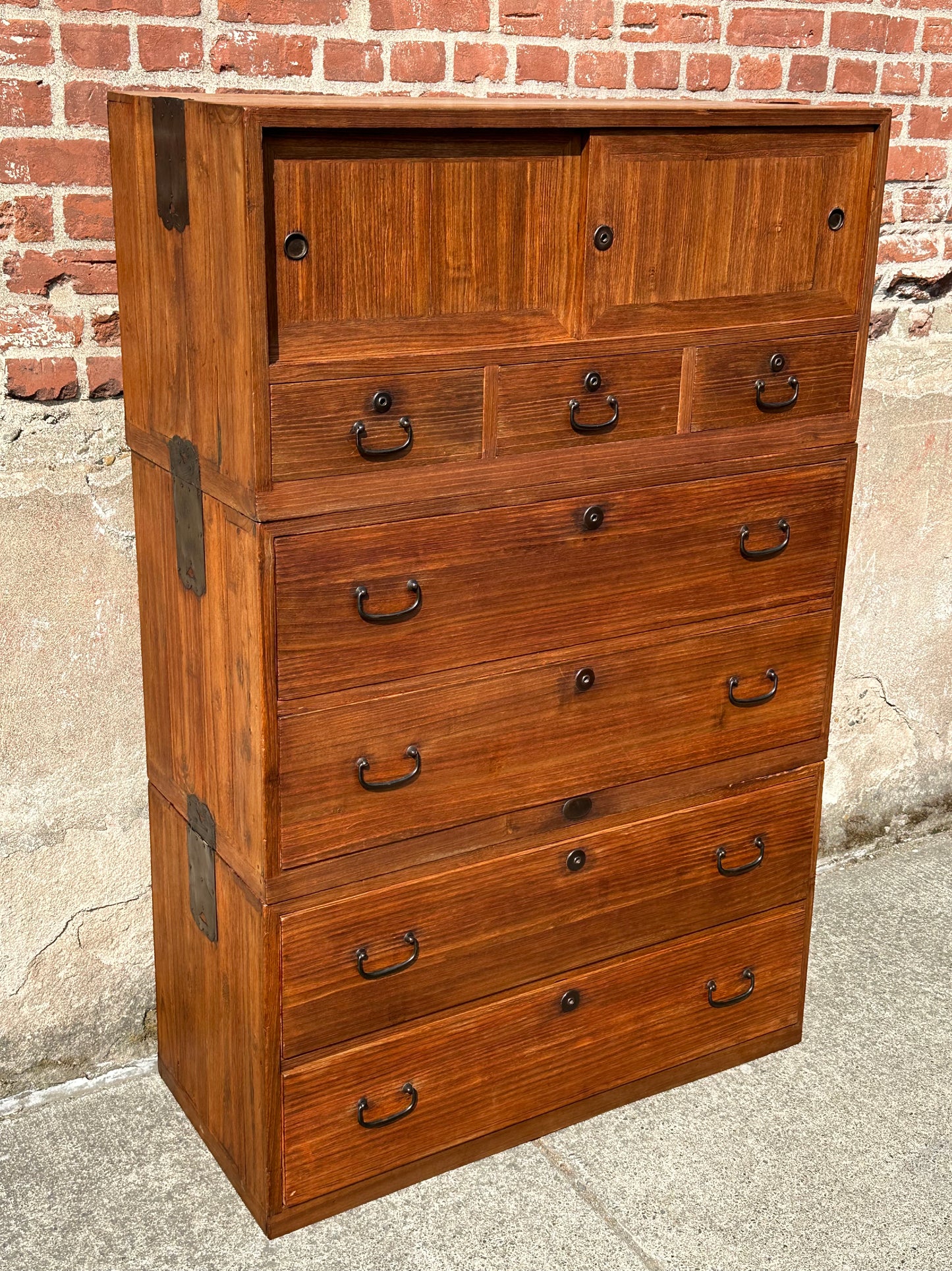 Antique Japanese Ishodansu Clothing Chest Tansu Taisho c1920’s 56”H Kiri Wood