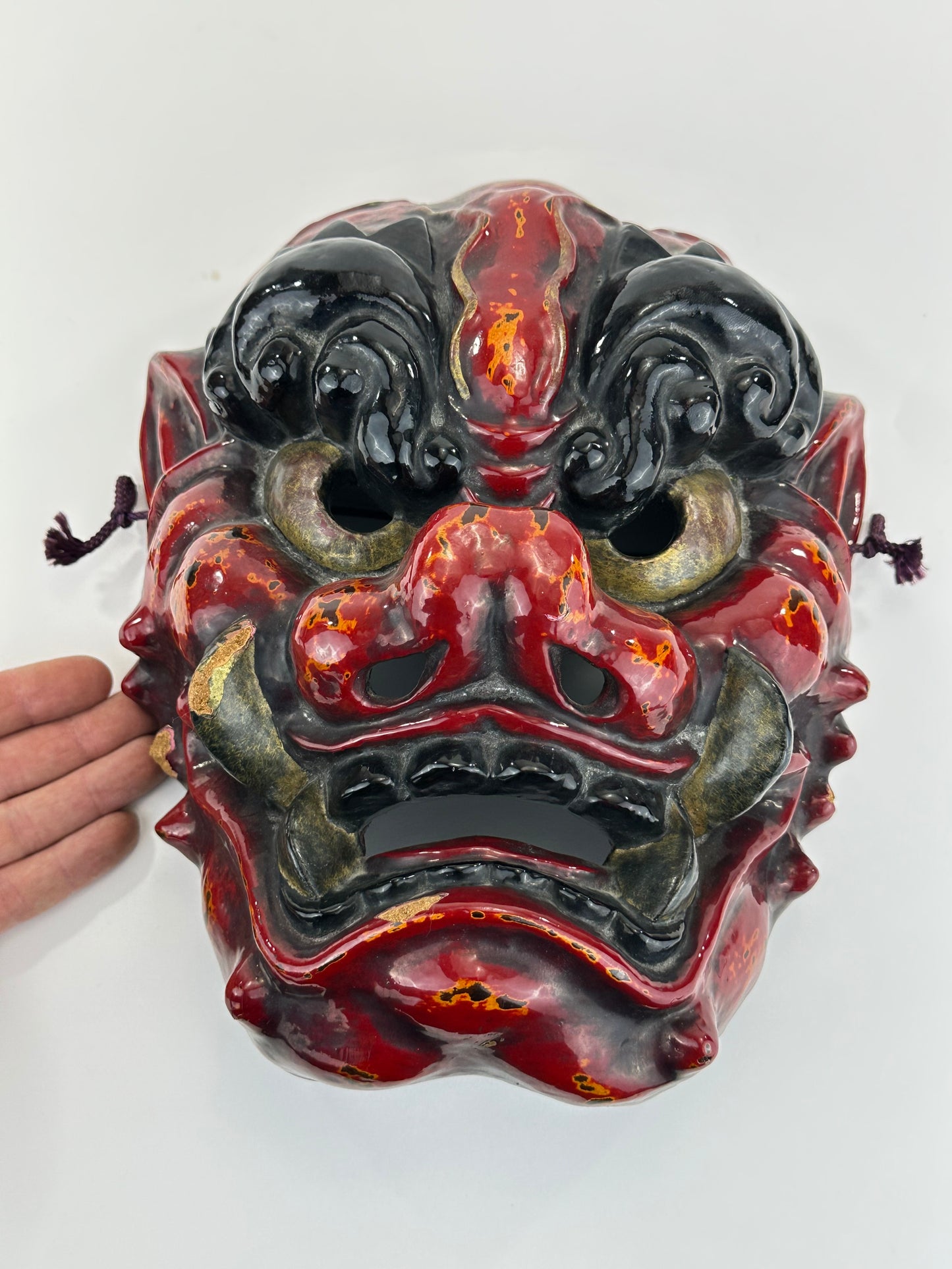 Vintage Japanese Oni Demon Mask Lacquered Tsuina Mask – Festival/Wall Art 11”