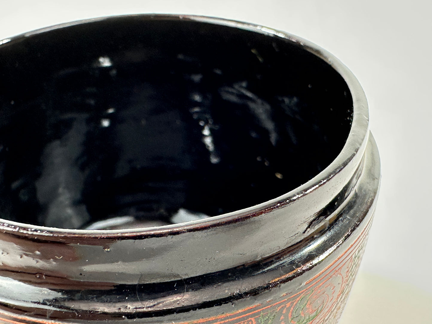 Japanese Kinma Lacquer Chu Natsume Floral Scroll Tea Caddy Sanuki Style