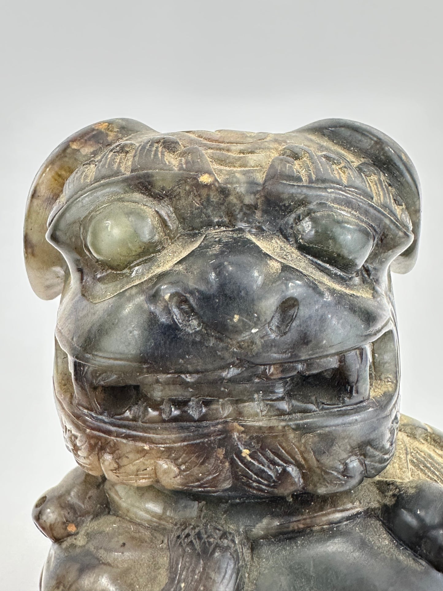 Pair of Hand-Carved Chinese Stone Foo Dogs (Shishi Guardian Lions) 20th C ~4"H