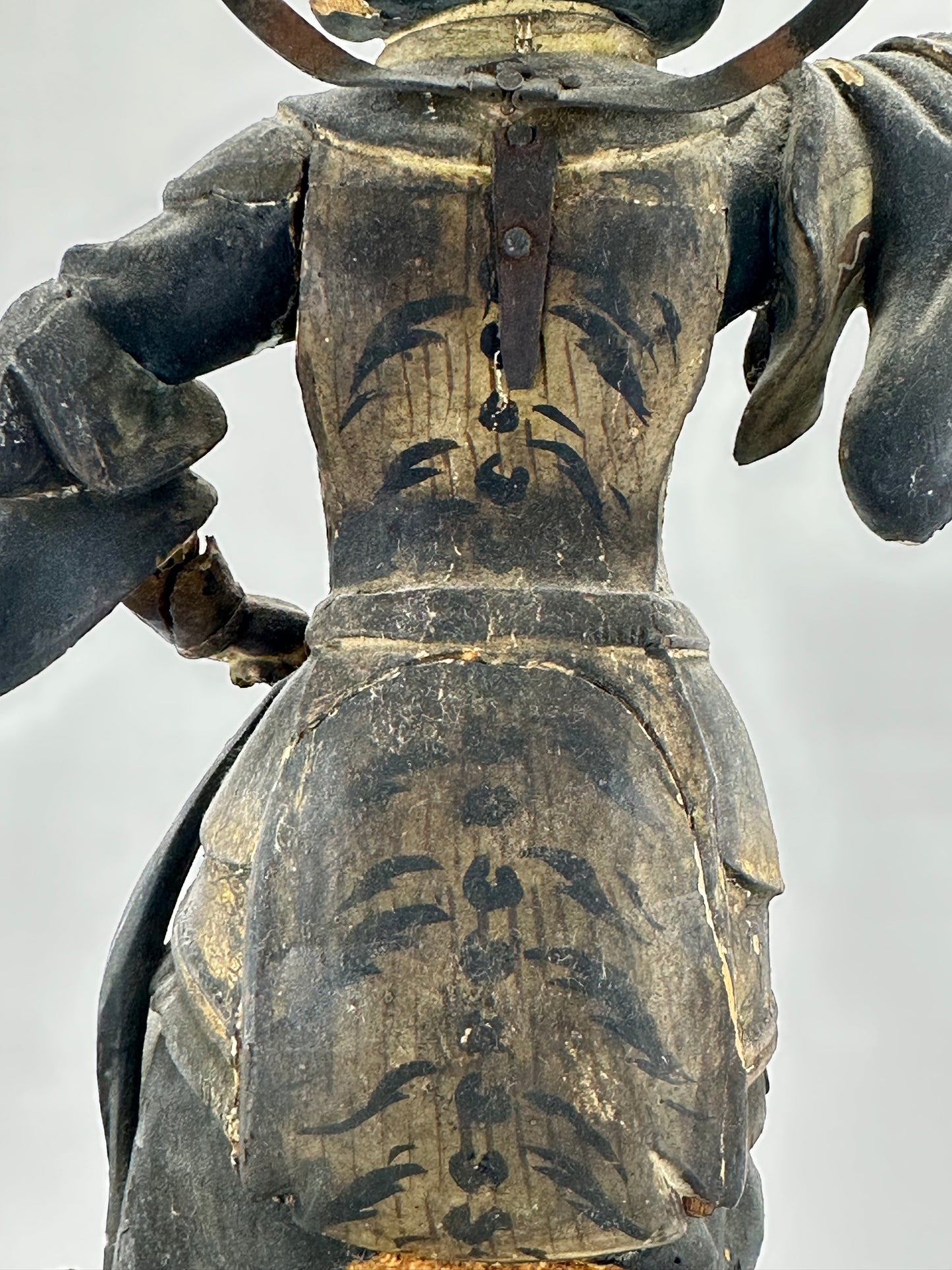 Antique Japanese Wooden Statue of Bishamonten Guardian Edo Period 17th-19th C. 22" Tall LS#047