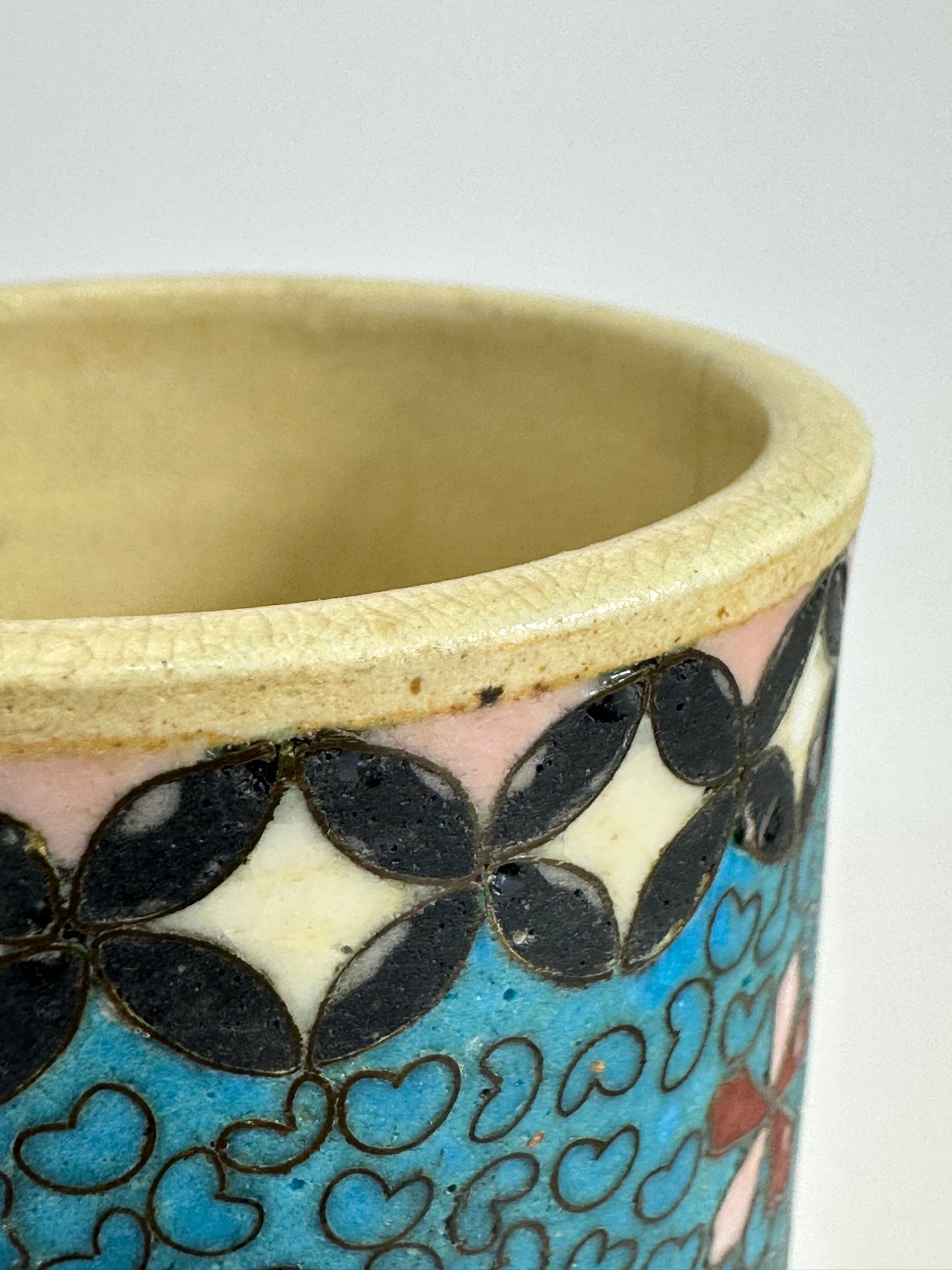 Antique Japanese Kinkozan Style Cloisonné Brush Pots Pair 5.25"H