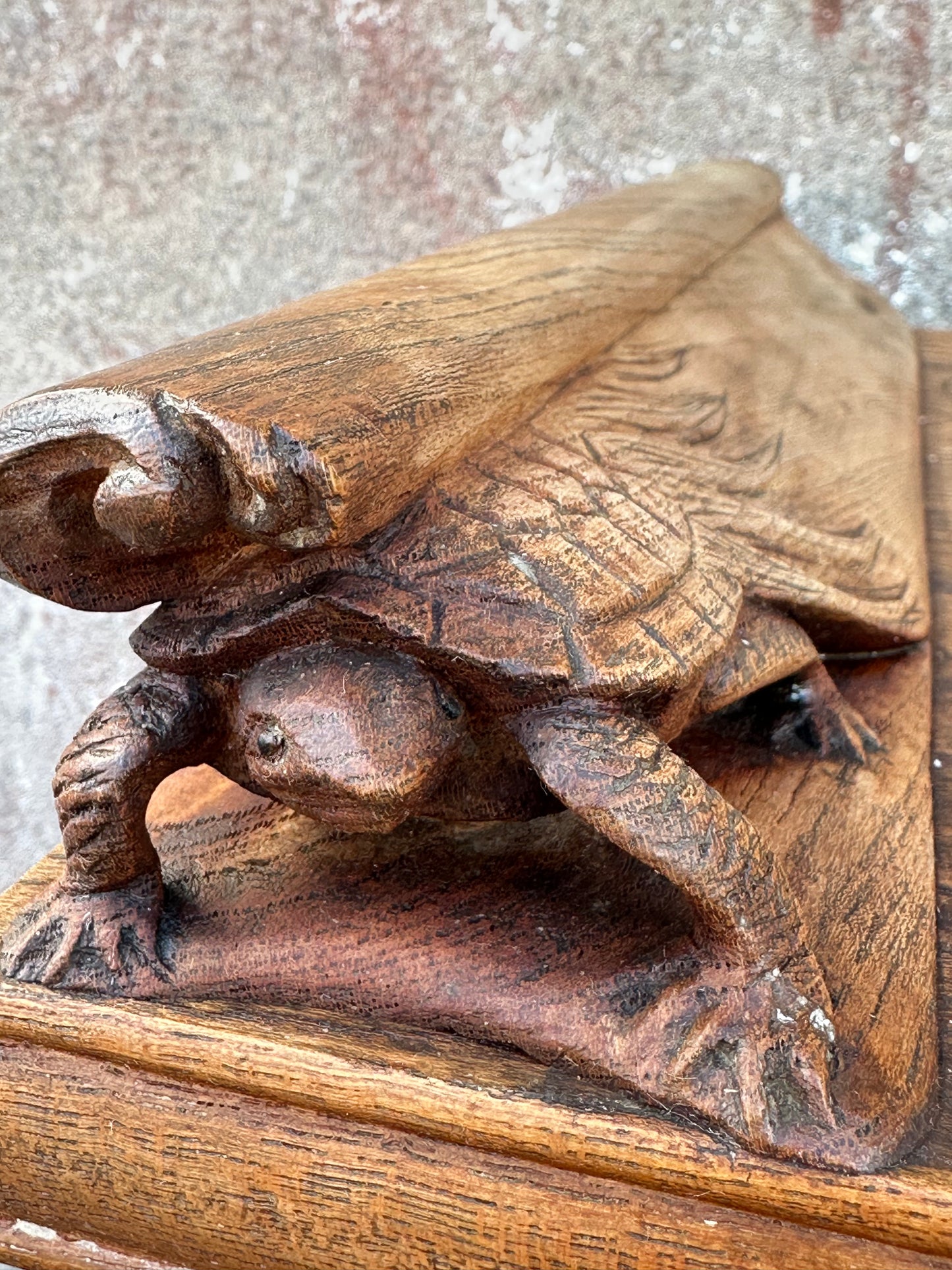 Rare Antique Japanese Keyaki Chadansu c1937 Cabinet Carved Crane & Turtle Finials Persimmon Trim 36"W