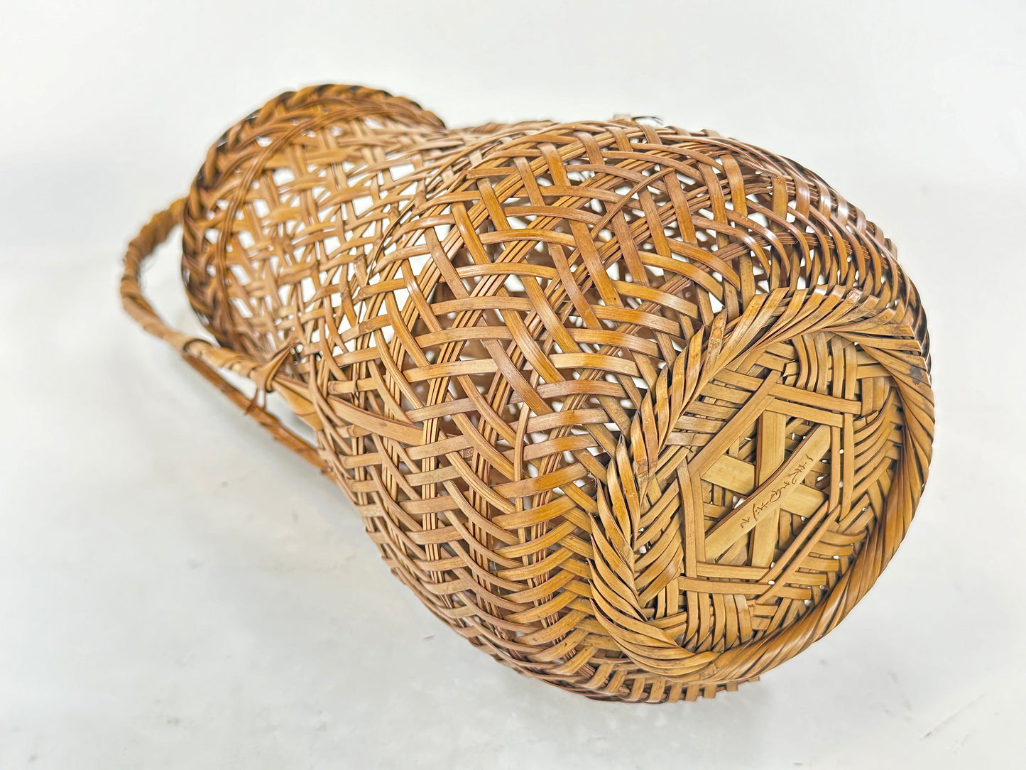 Antique Japanese Signed Showa Era c1920's Bamboo Kago Ikebana Basket 18"