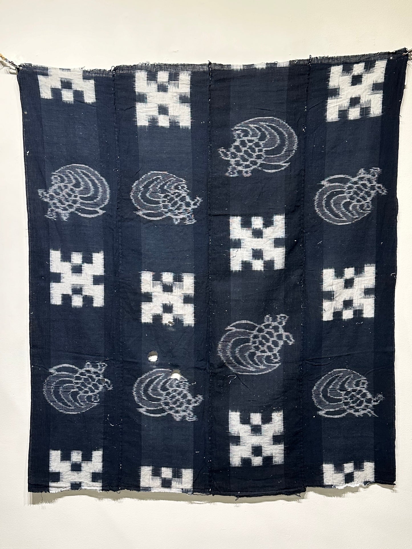 Antique Japanese 19th Century Textile - Kasuri Indigo Ikat 53"x25" Kame #48