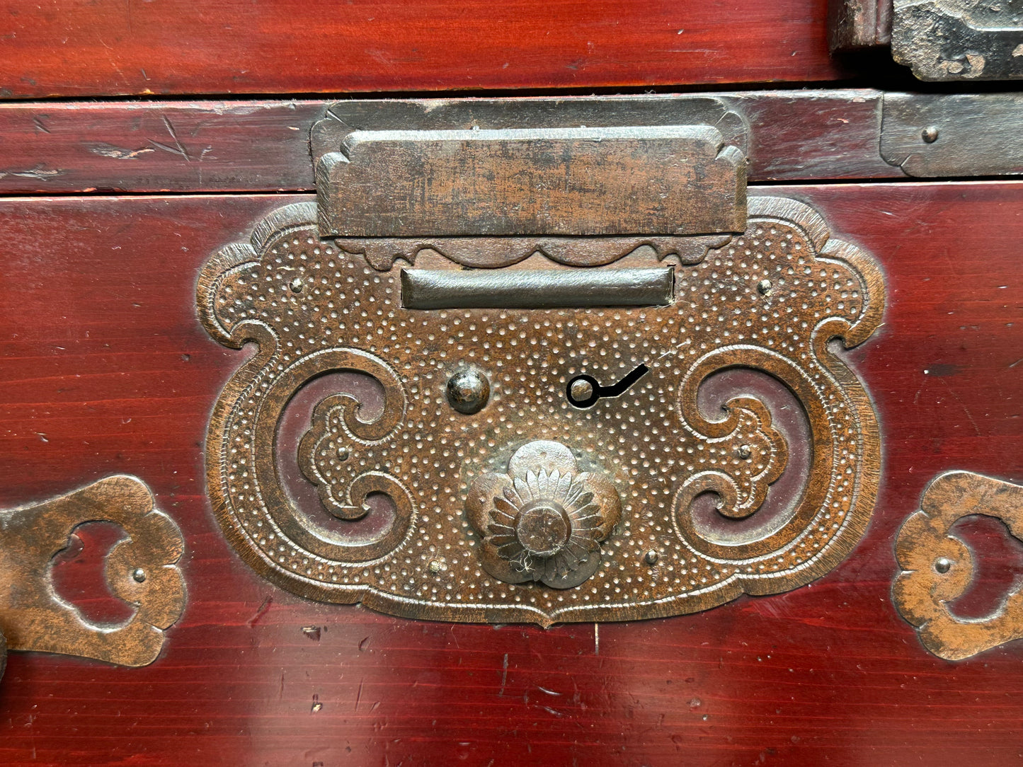 Antique Japanese Meiji Era c1890's Matsumoto Tansu Persimmon & Vermilion Finish 41"H