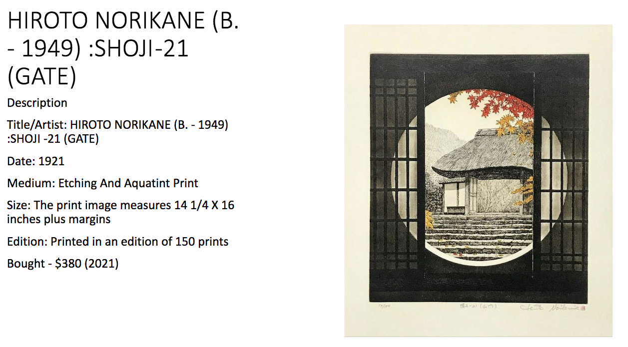 Original 2021 Limited Ed 19/150 Print by Hiroto Norikane (b1949) Shoji -21 (Gate) LS#037