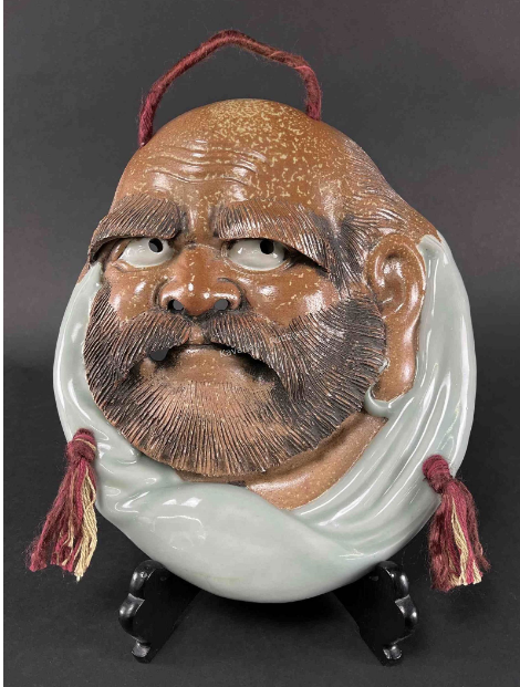 Antique Japanese Glazed Ceramic Stoneware Daruma Zen Monk Perseverance 12" LS#073