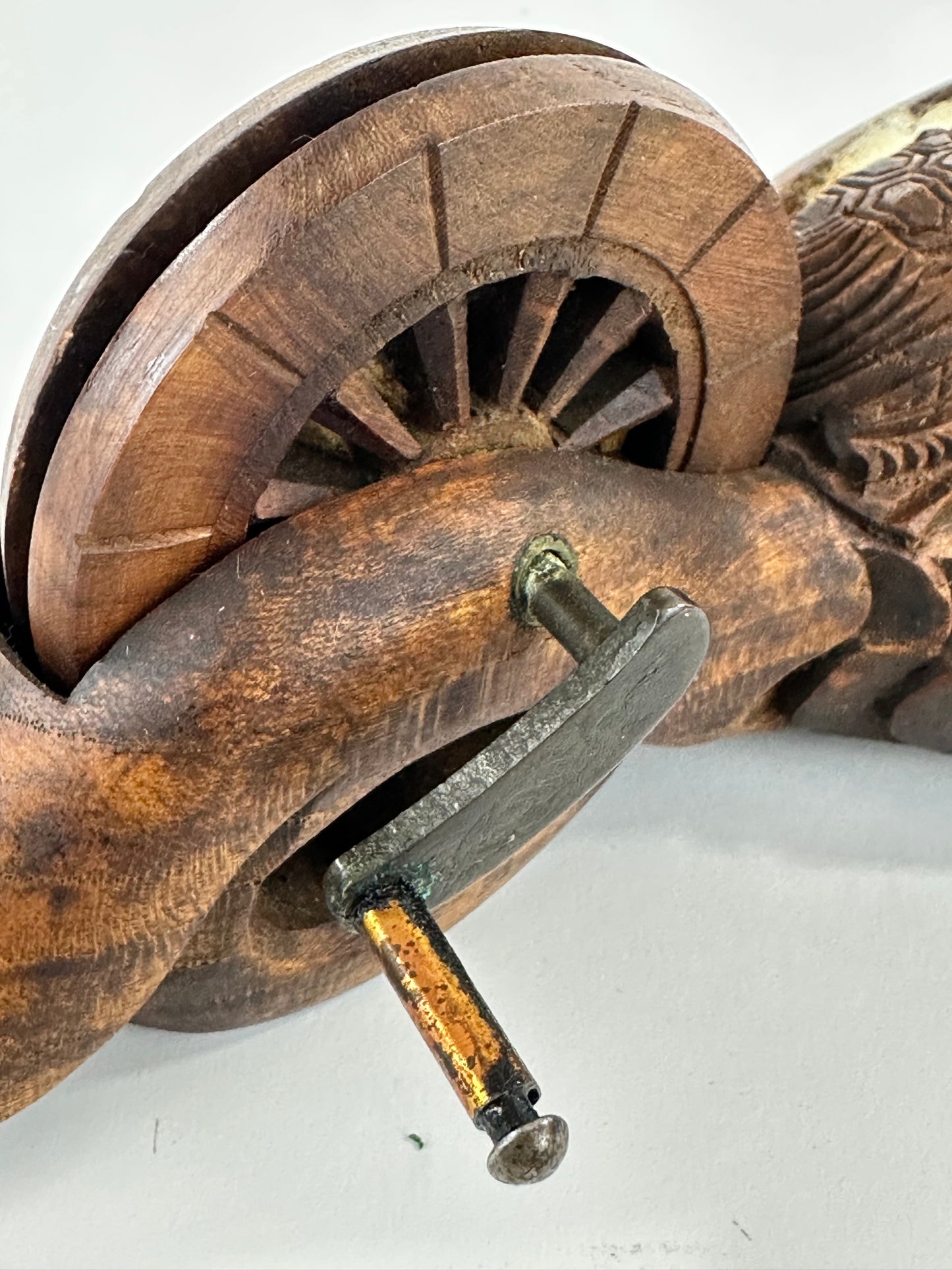 Vintage Japanese Carved Wood Sumitsubo Ink-Line Tool with Turtle Motif 8"