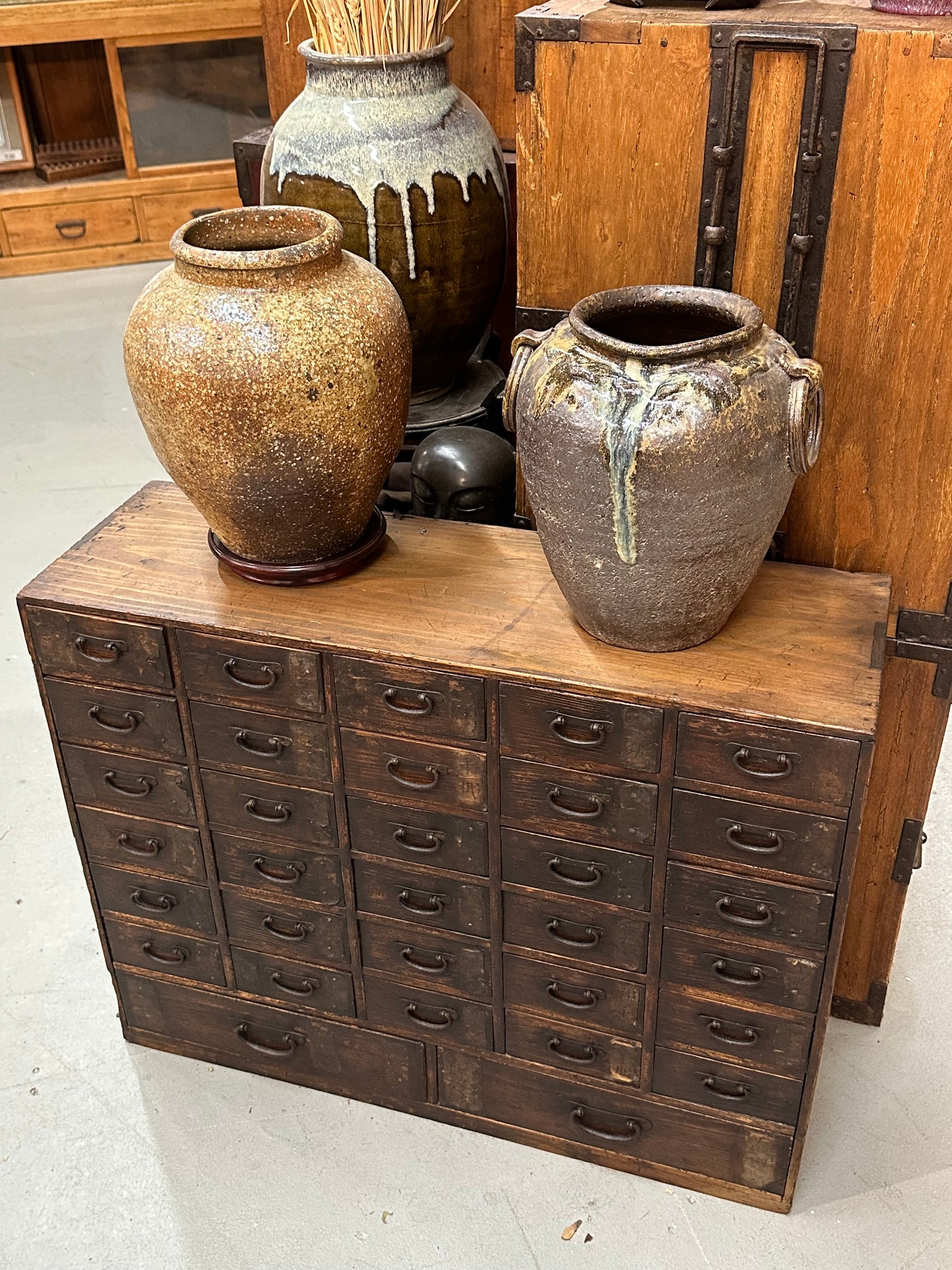 Rare Antique Japanese Kusuridansu Apothecary Tansu Edo Period c1820s 29"W