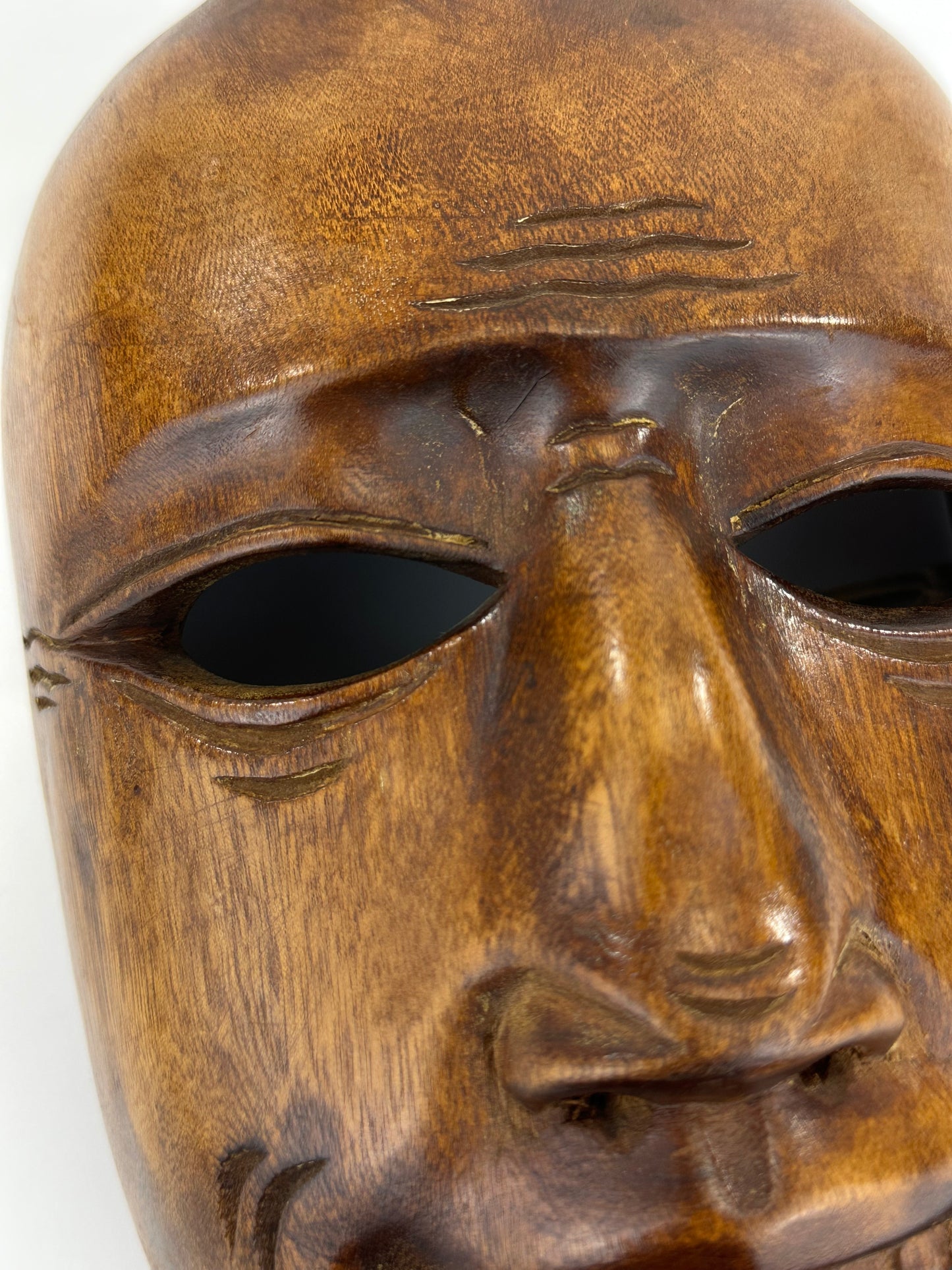 Vintage Japanese c1950's Folk Art Oni Mask Hand Carved Wood Wall Hanging 11"