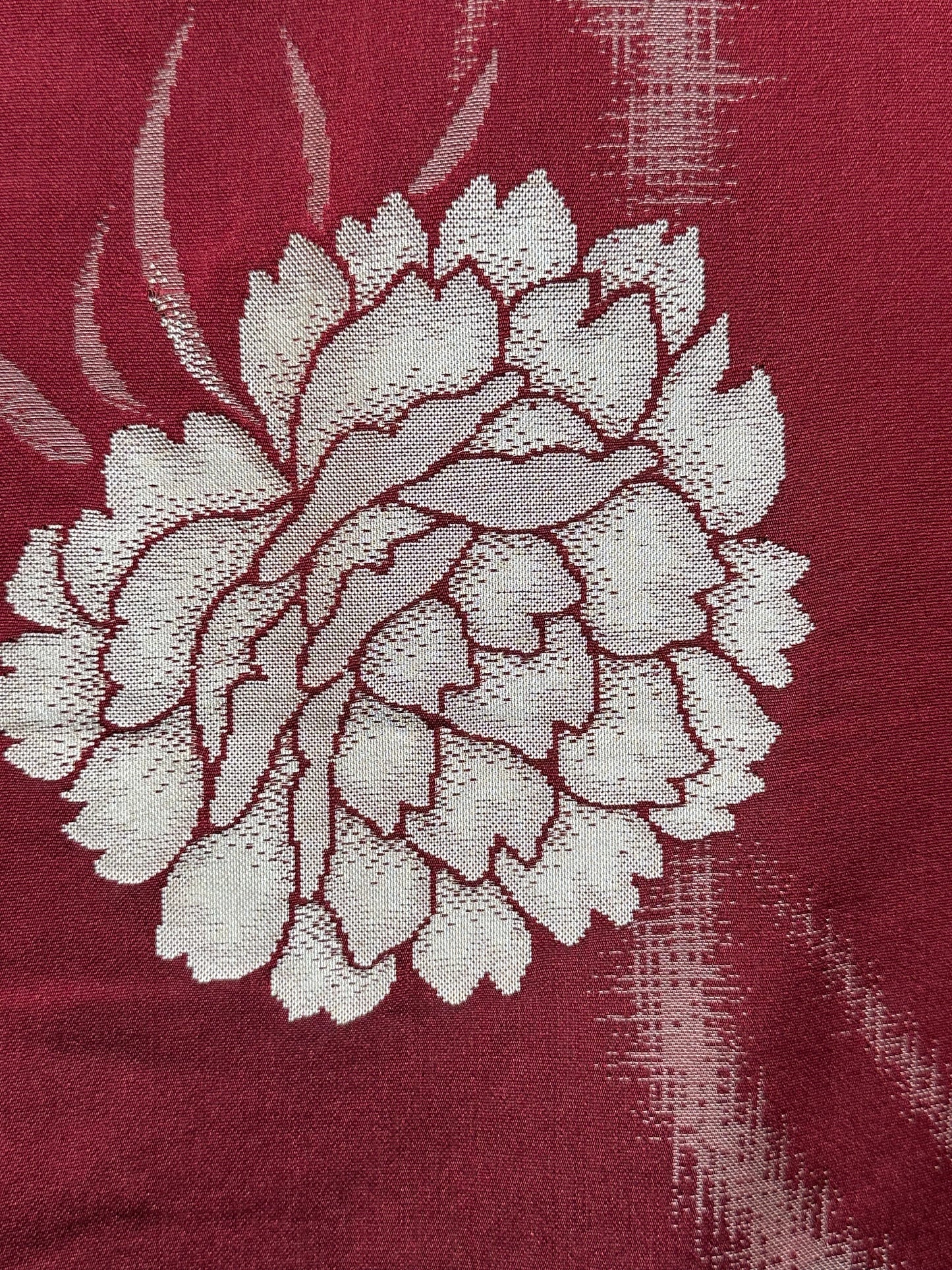 Vintage Japanese Red Silk Kimono w/ Peonie Motif