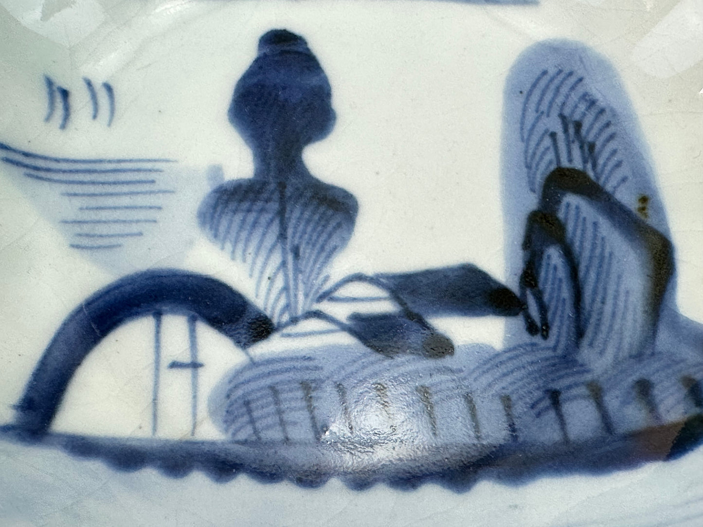 Antique Japanese Imari Scalloped Porcelain Bowl Underglaze Blue Design 6.25"W