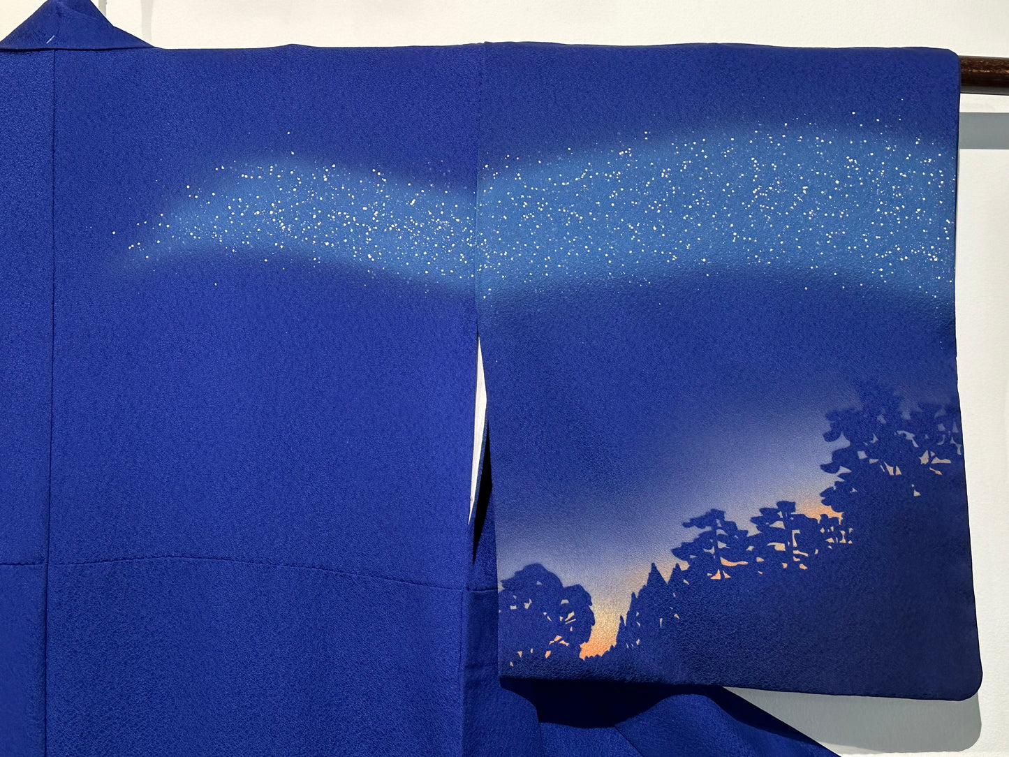 Japanese Signed Silk Houmongi Kimono Hand Painted Night Sky Royal Blue