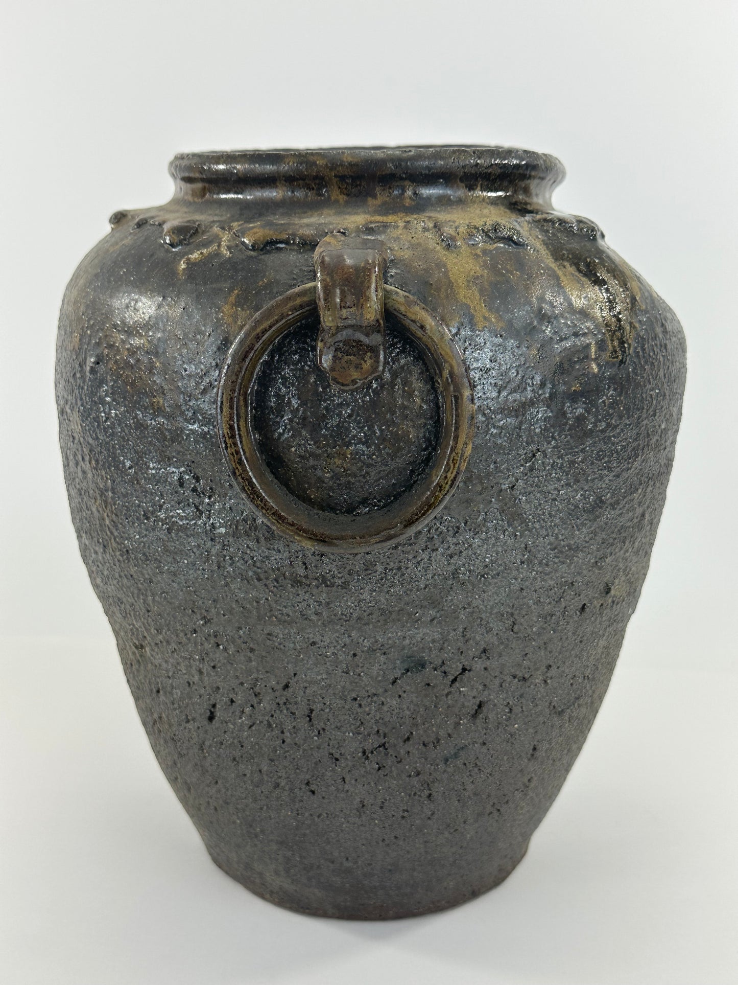 Vintage Japanese Stoneware Vase with Natural Ash Glaze Drips 10.5"H