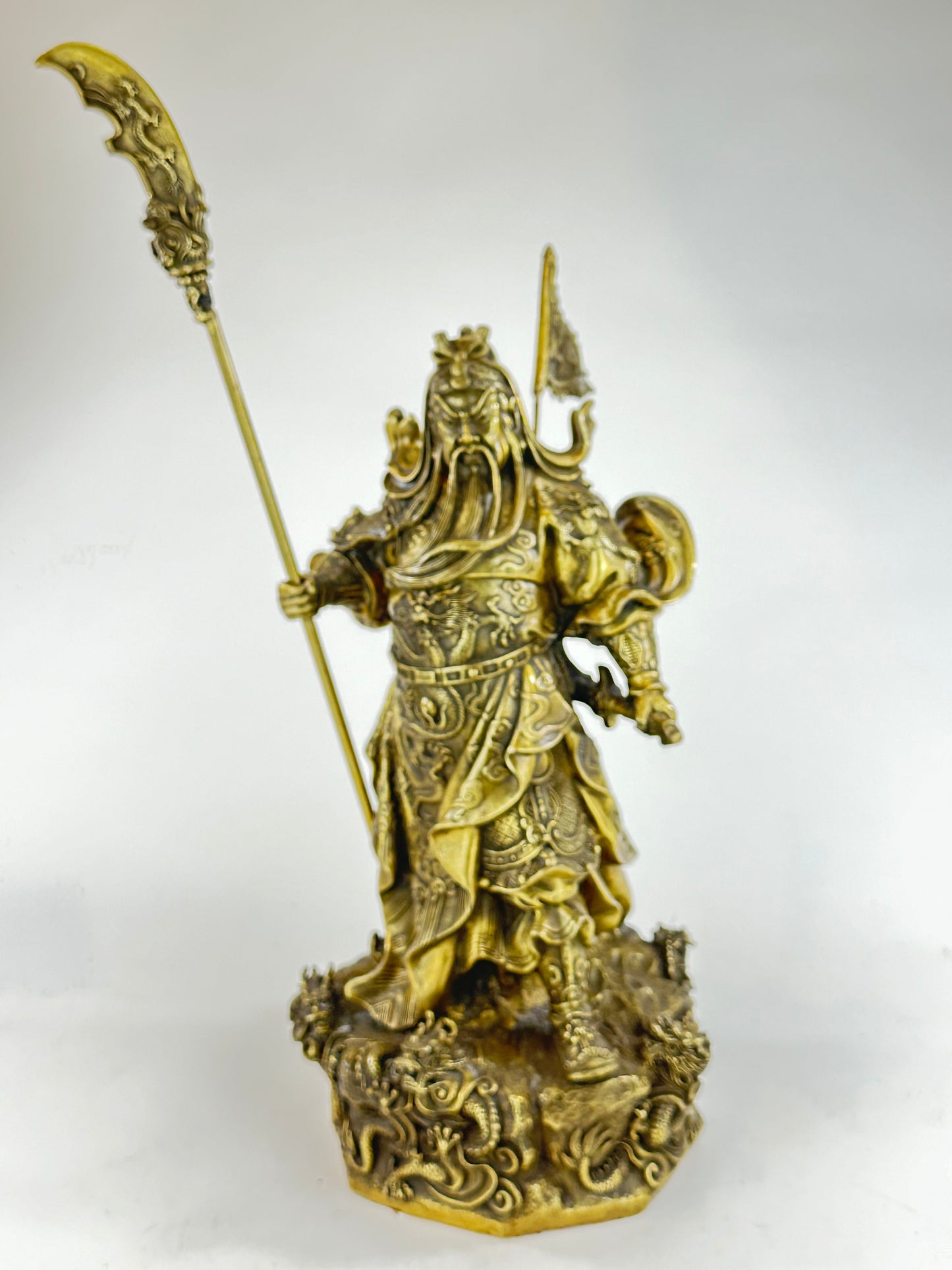 Vintage Chinese Brass Statue of Han Dynasty General Guan Yu 15.5"