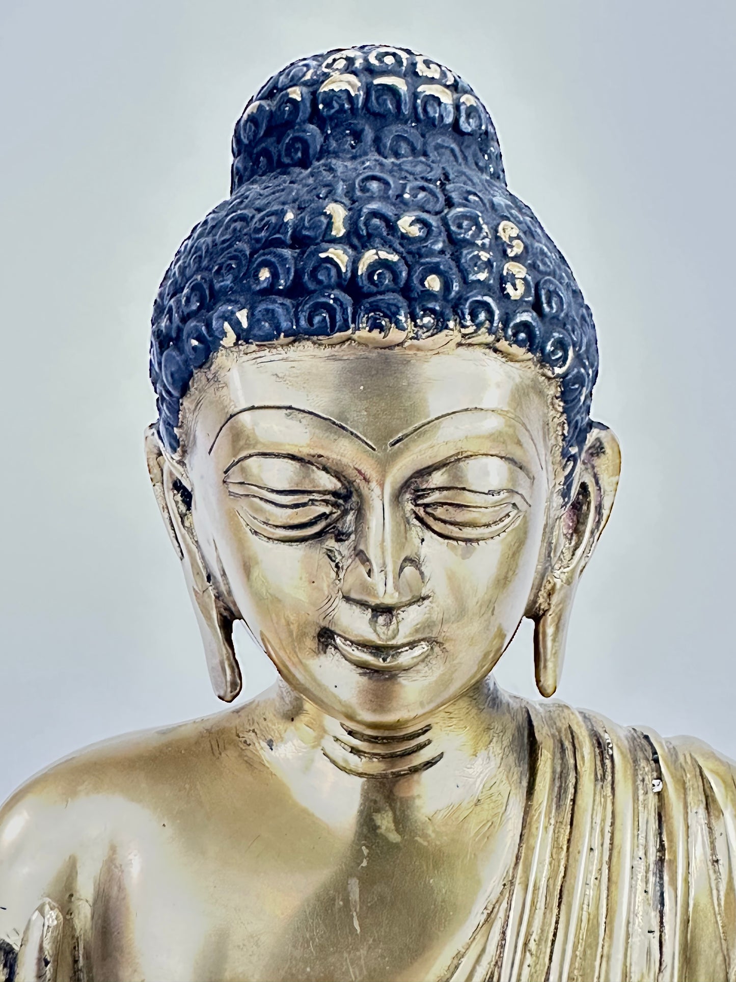 Vintage Brass Seated Buddha Figure with Abhaya Mudra on Lotus Base 16" LS#184