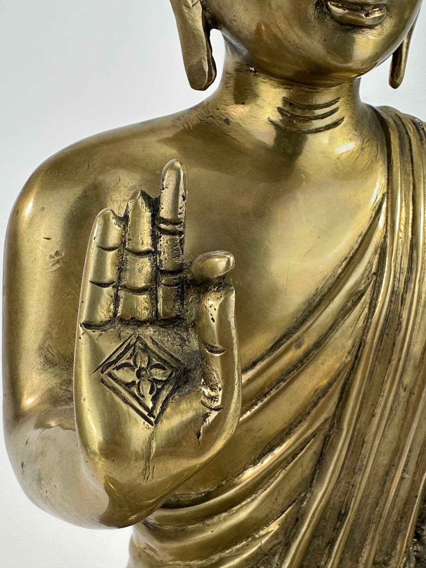 Vintage Brass Seated Buddha Figure with Abhaya Mudra on Lotus Base 16" LS#184