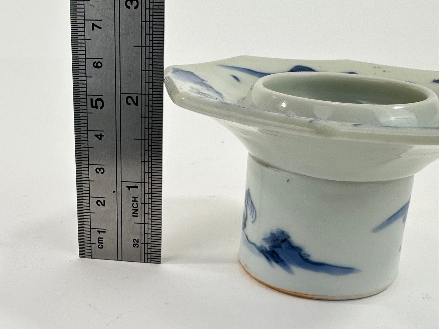 Vintage Japanese Blue and White Porcelain Sake Cup Holder 3.75"W