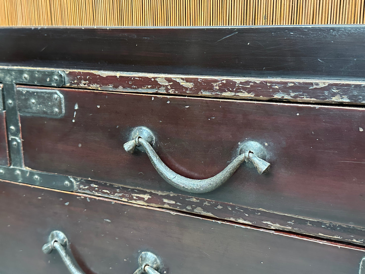 SAVE 40% Antique Japanese Isho Dansu Kimono Chest Red Lacquer Reed Doors Meiji 48"W
