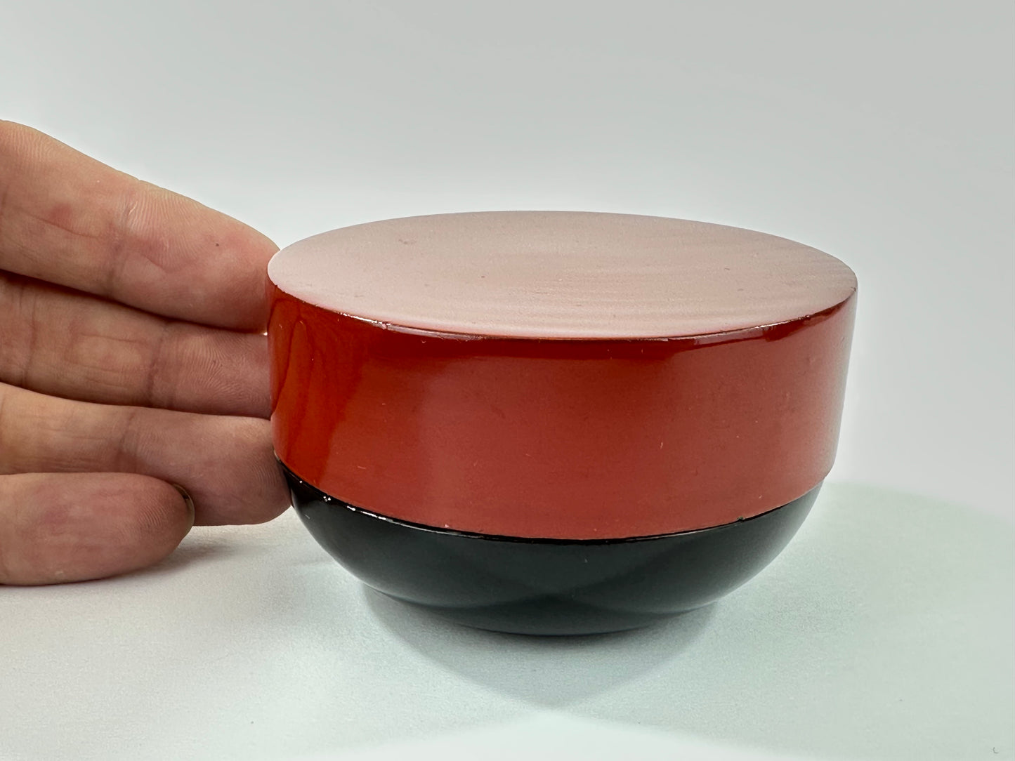 Japanese Lacquer Hira Natsume Flat Tea Caddy Red Black Omotesenke Style 2"H