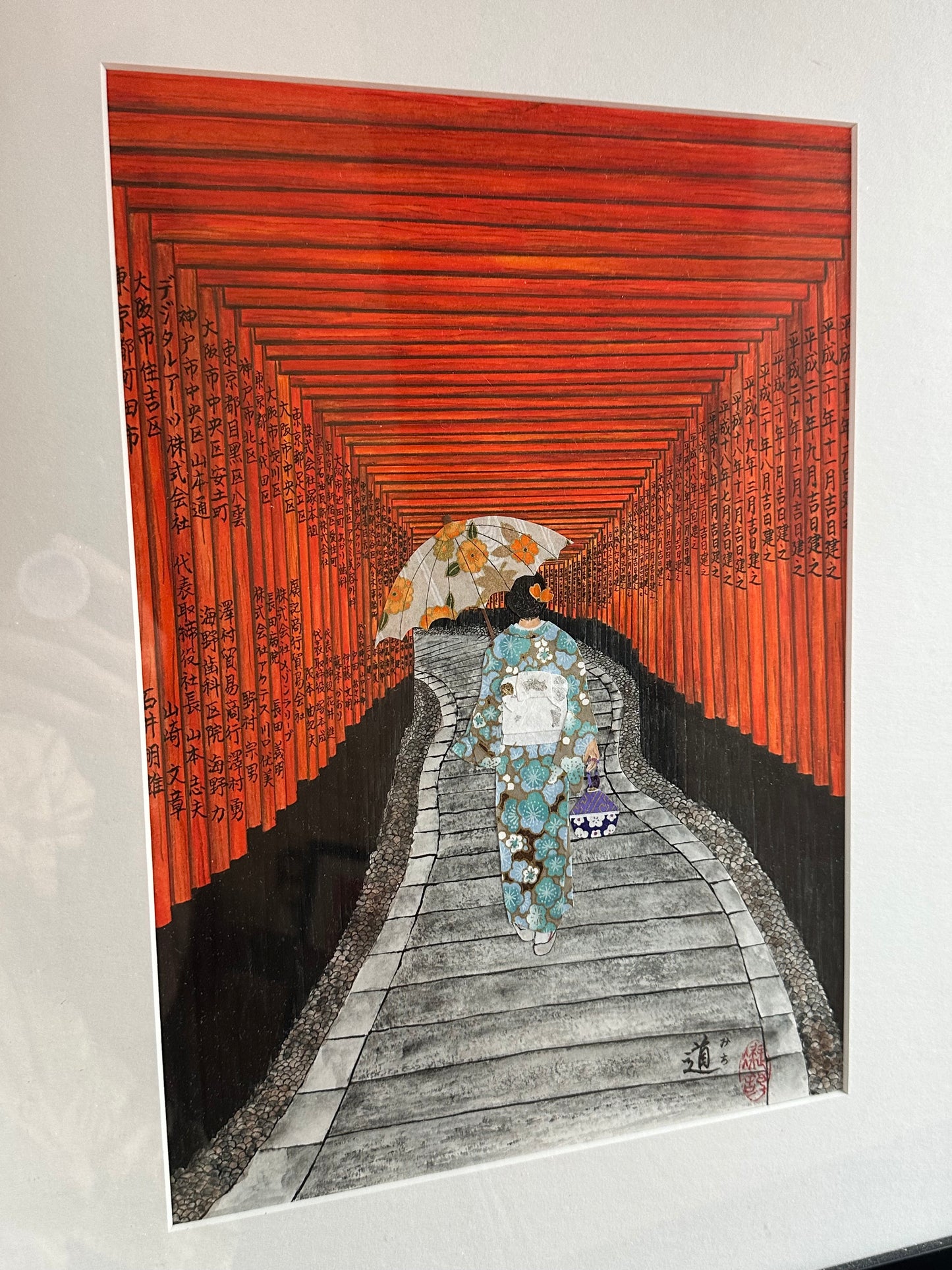 Japanese Woodblock Fushimi Inari Shrine "Michi" Tori  Kimono 21.5" LS#228