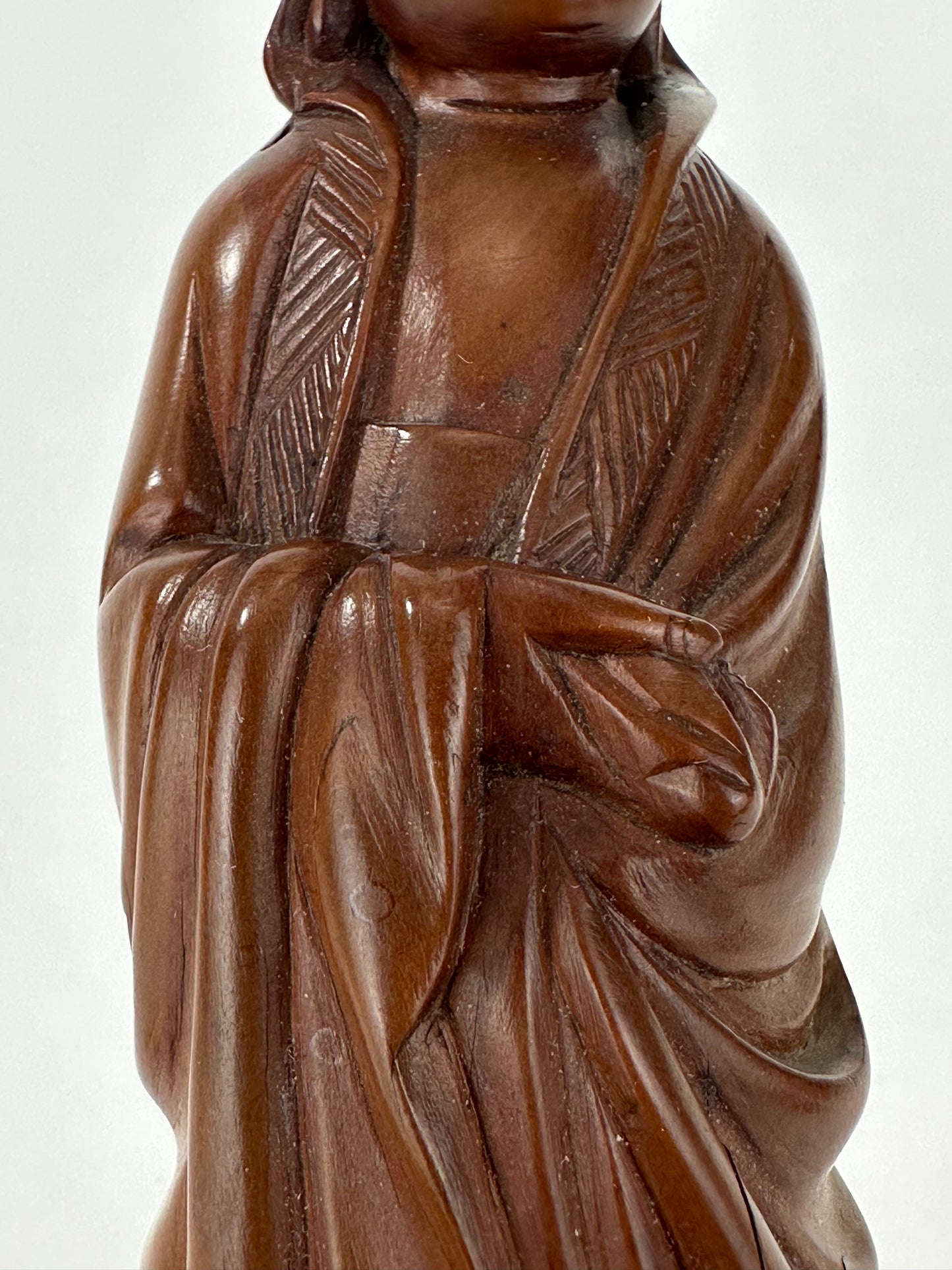 Vintage Chinese Hand-Carved Quan-Yin Figurine Sculpture Folk Figure 6"H