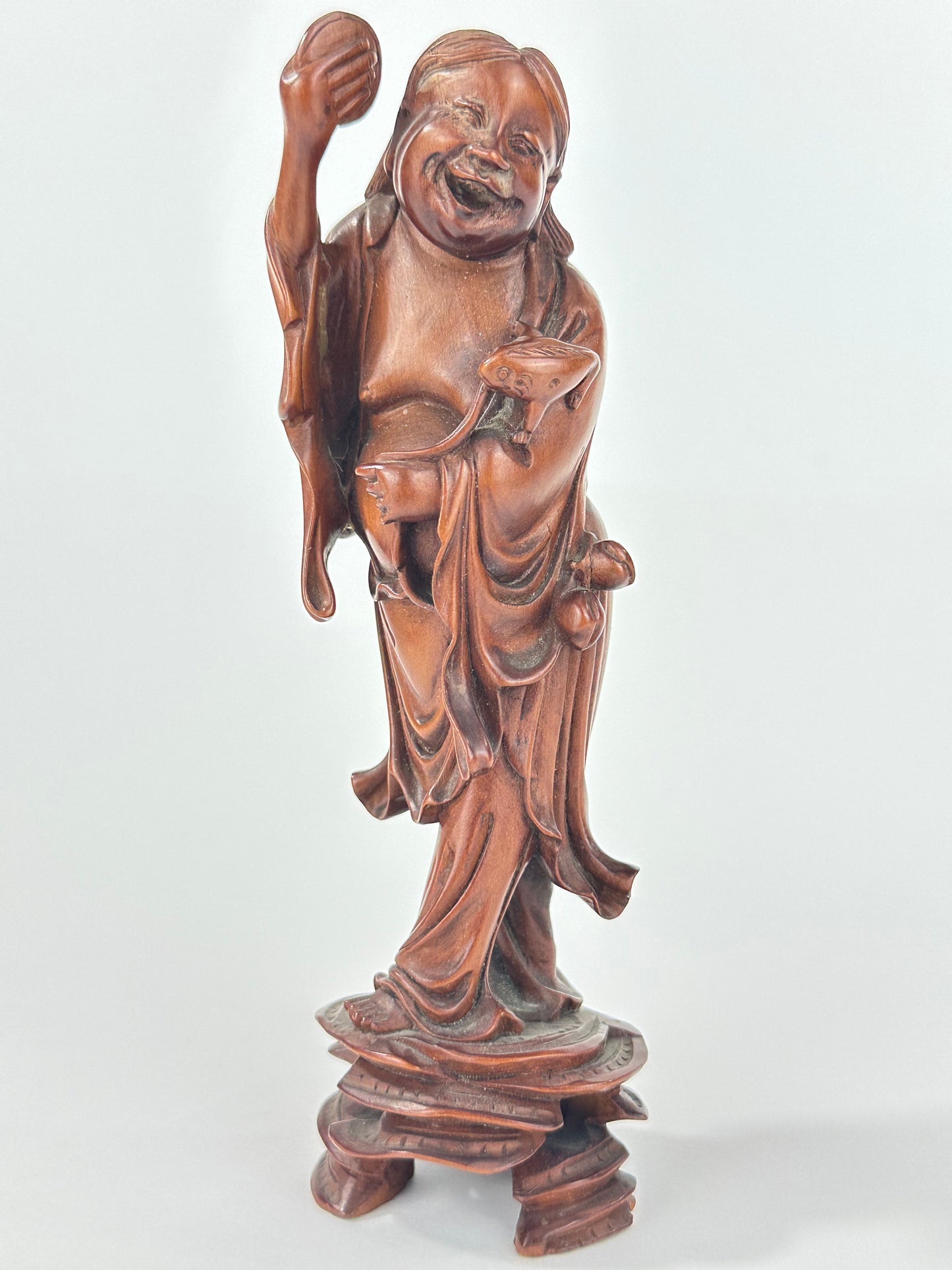 Vintage Chinese Hand-Carved Hardwood Figurine Sculpture Folk Figure 6"H