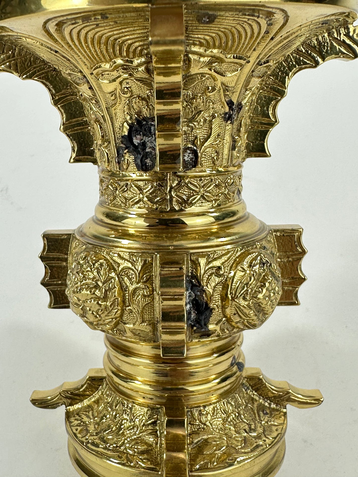 Antique Japanese Gilt Bronze Butsudan Vase Buddhist Ritual Offering Vessel 4"H