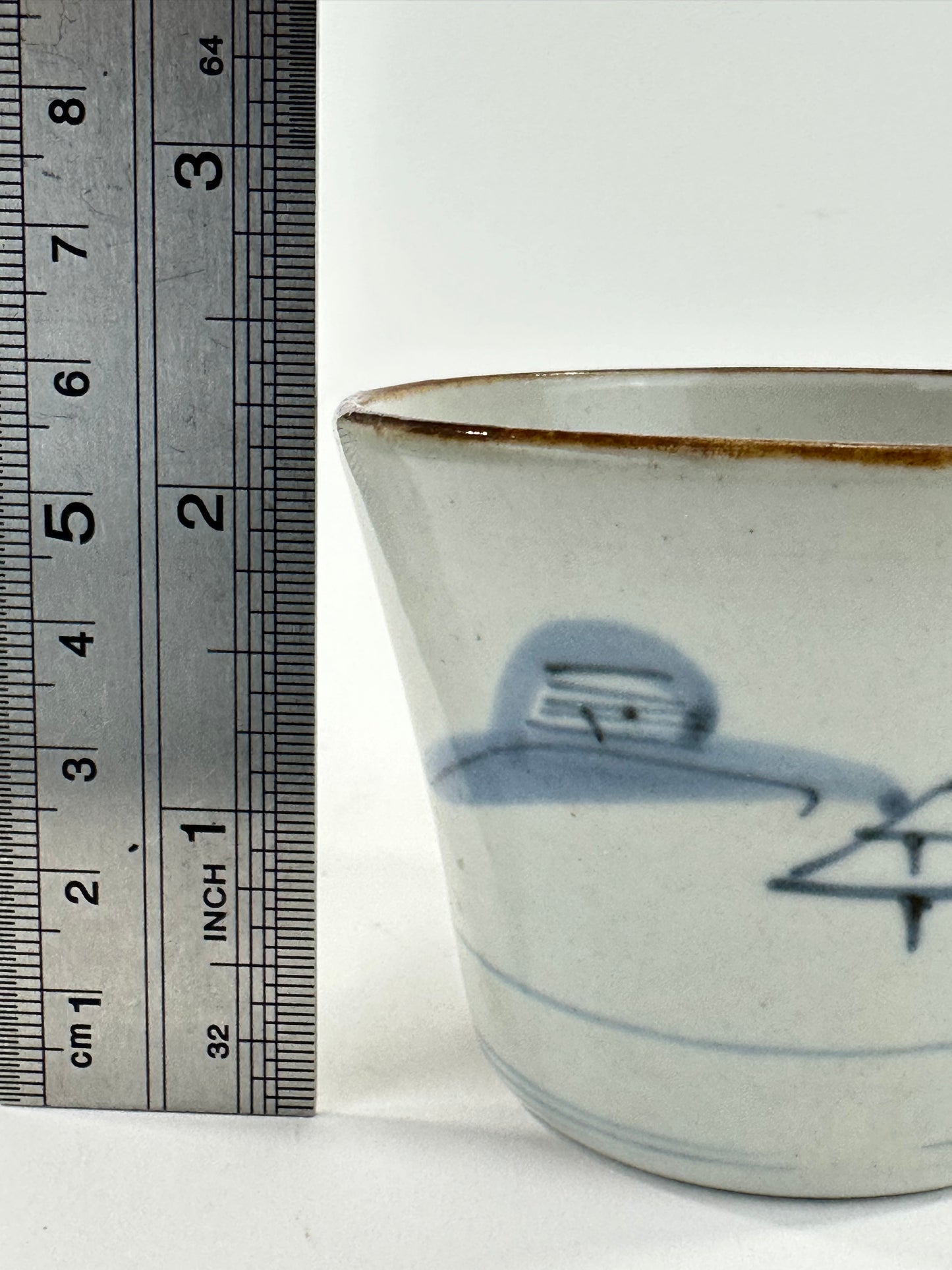 Antique Japanese Edo Period Blue & White Porcelain Sobachoko Sake / Tea Cup 3"