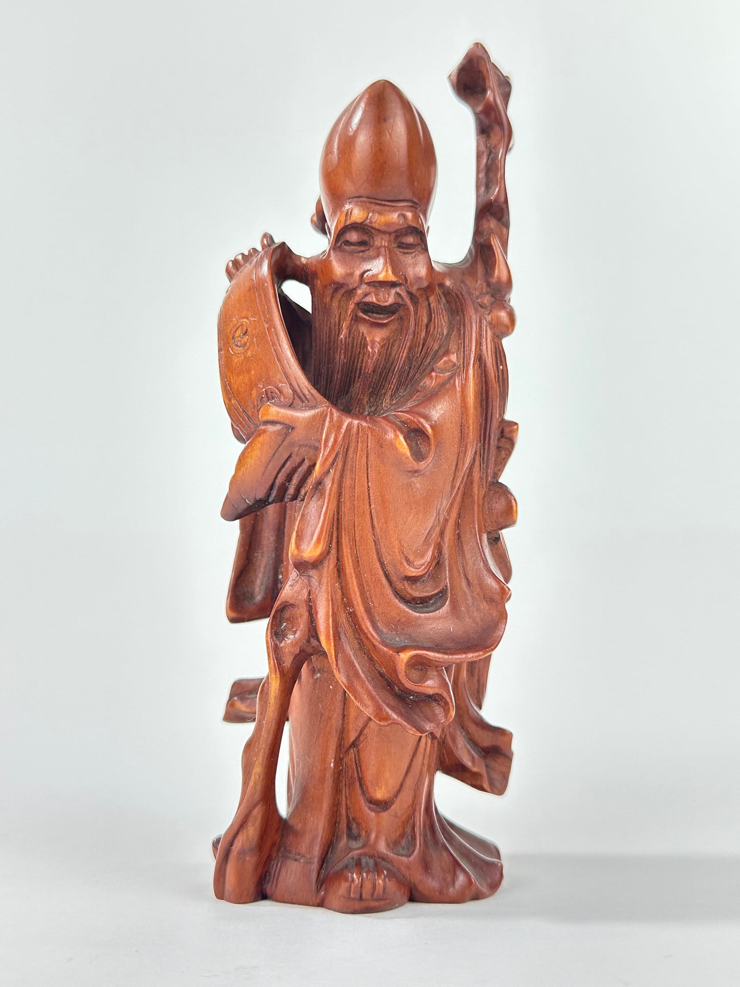 Vintage Chinese Hand-Carved Hardwood Figurine Sculpture Folk Figure 5"H