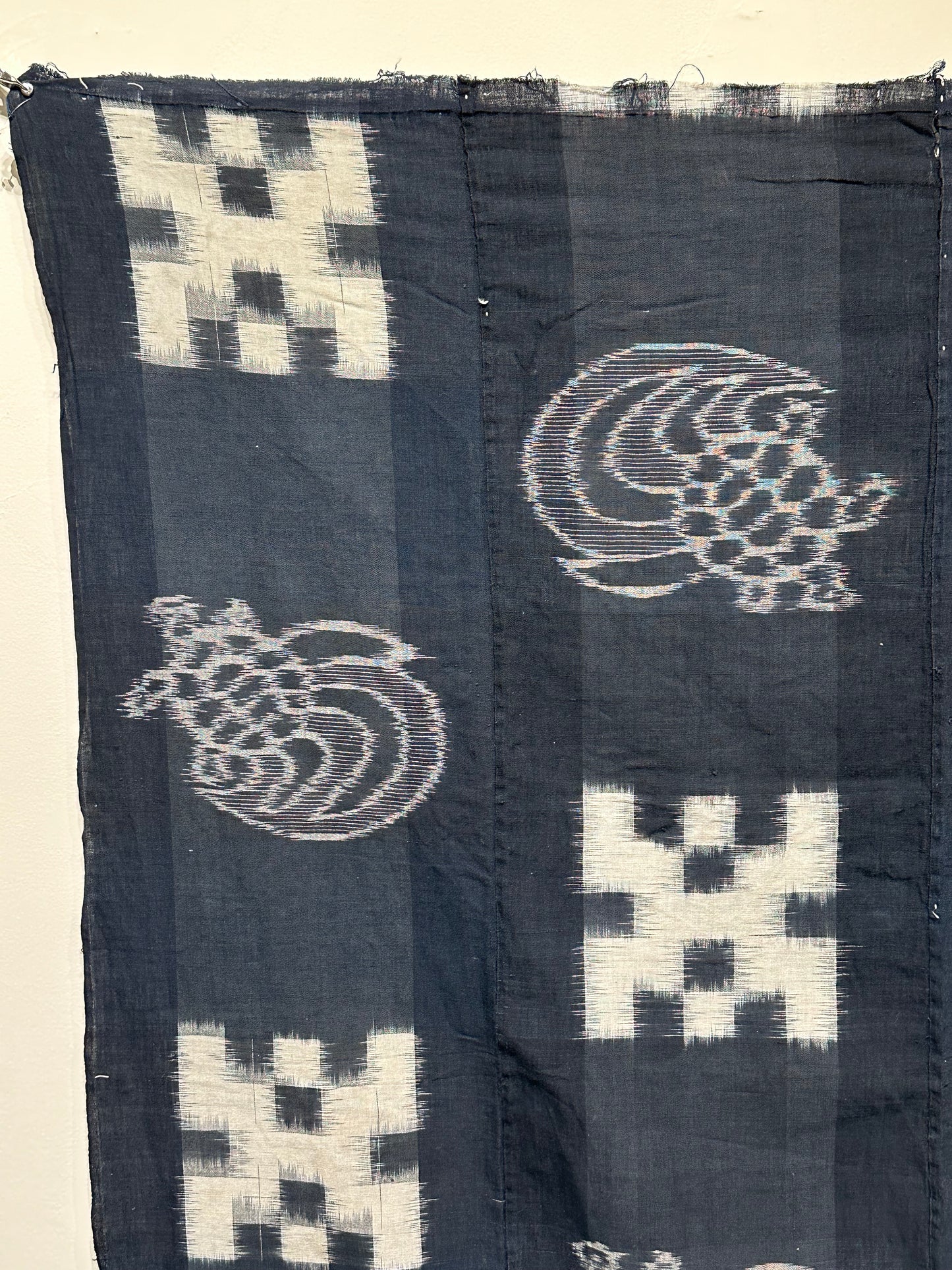 Antique Japanese 19th Century Textile - Kasuri Indigo Ikat 53"x25" Kame #48