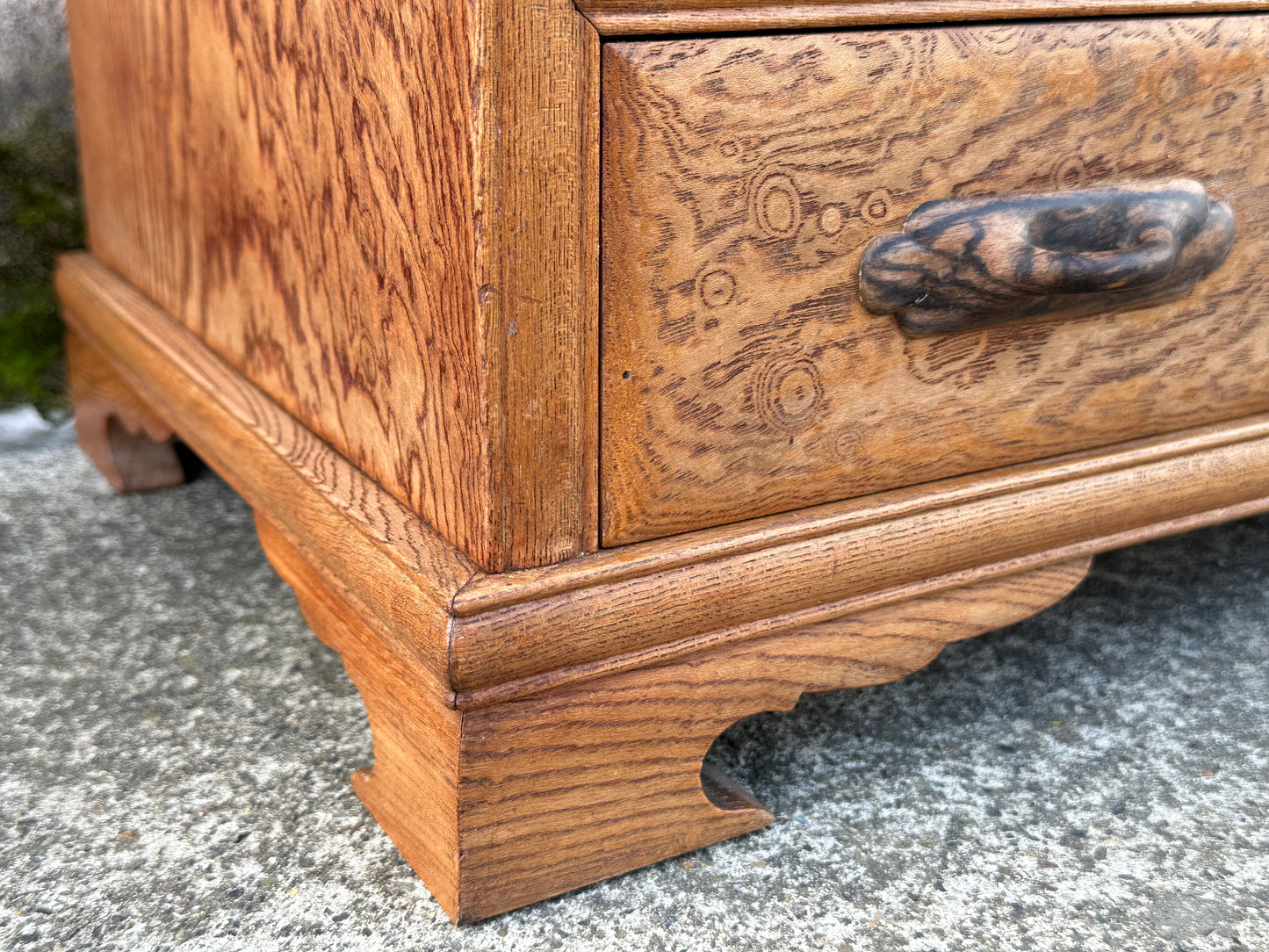 Rare Antique Japanese Keyaki Chadansu c1937 Cabinet Carved Crane & Turtle Finials Persimmon Trim 36"W